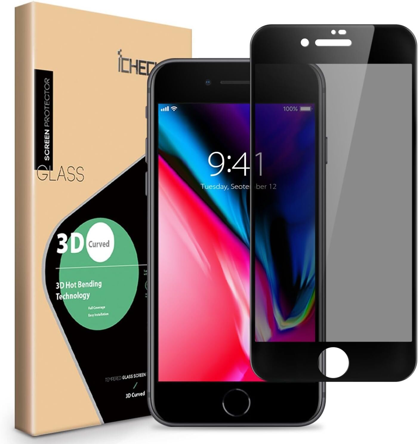iPhone 8 Plus 7 Plus Privacy Screen Protector - ICHECKEY Anti-Spy Anti-Peeping Full Coverage Tempered Glass Screen Cover Shield for Apple iPhone 8 Plus/iPhone 7 Plus, 5.5 Inch – Black