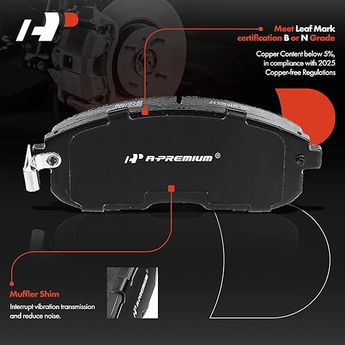 Miniatura 6 de A-Premium Kit de rotores de freno de disco ventilados delanteros de 11.65 pulgadas (11.654 in) + pastillas de cerámica compatibles con modelos