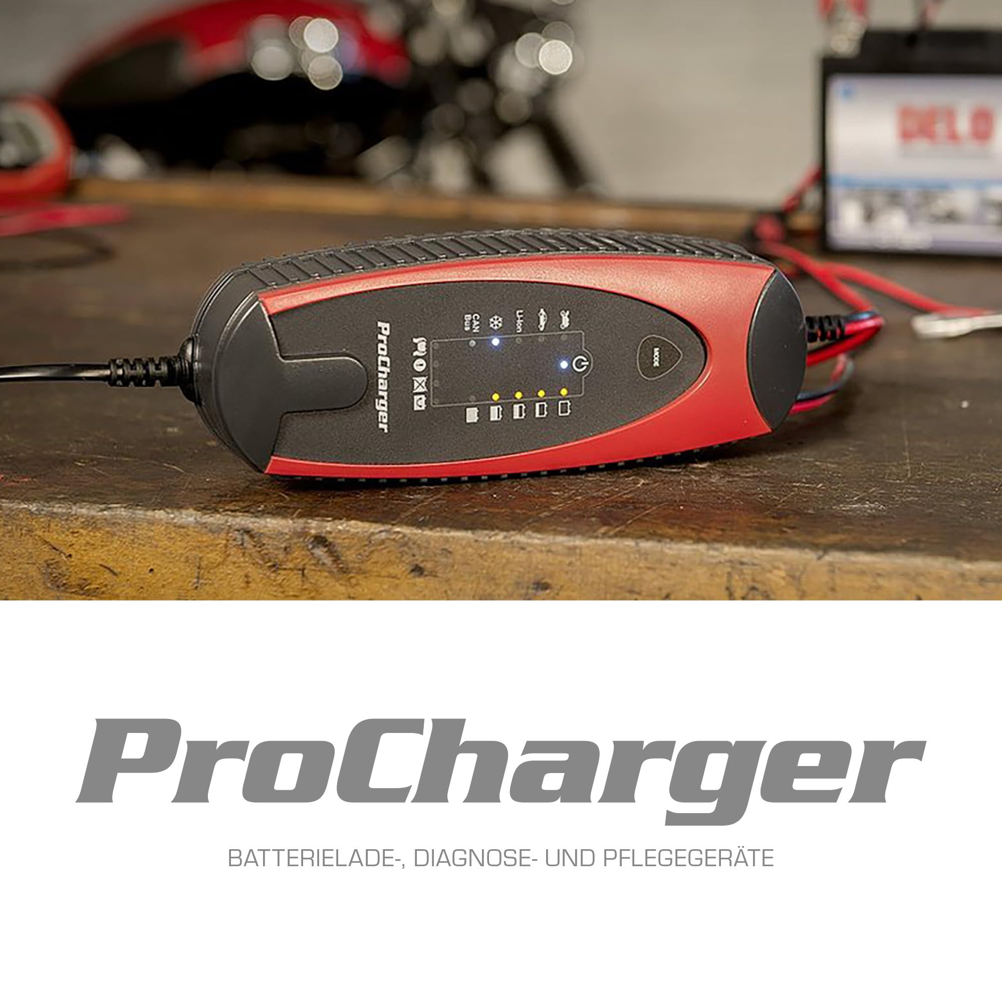 ProCharger 4.000 Diagnose- & Ladegerät Motorradbatterie & Auto, CAN Bus Fähig, Lithium Geeignet, Batterie Erhaltungsladegerät 12V 4.000mA, Automatische Ladestromanpassung