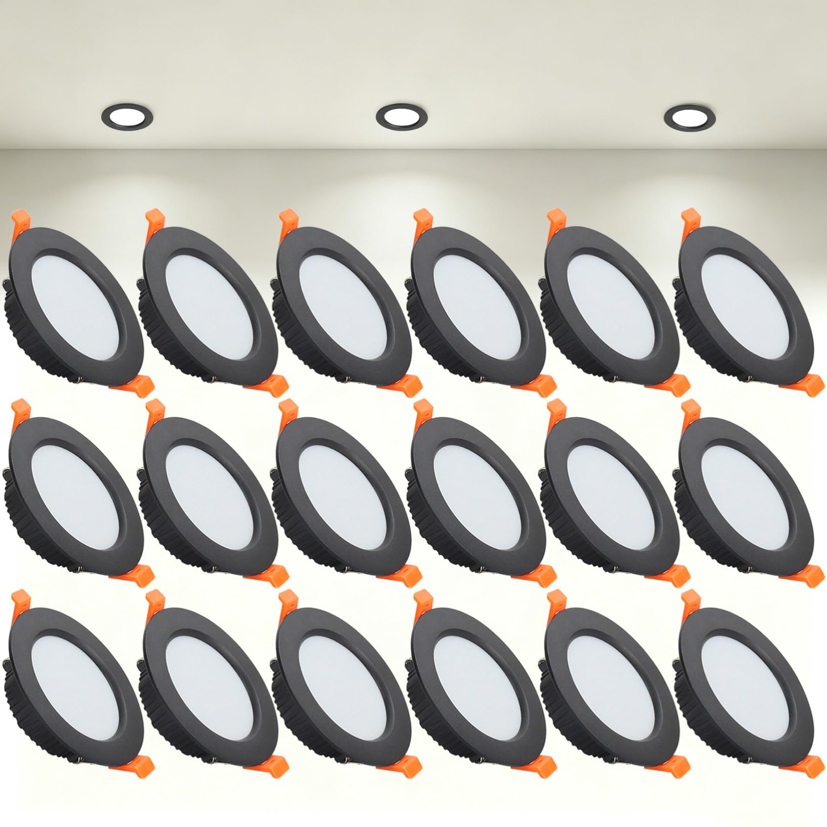 VOGHMOLD 9W Ultra Slim LED Downlight Recessed Ceiling Light 3.5 inch, 4000K Spot Lights Black Aluminum Trim, Cut Φ90-100mm, AC110-240V Panel Lighting for Office Hallway Closet, 18 Pack