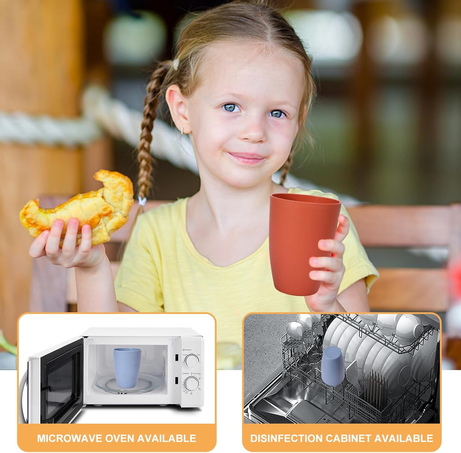 6 PCS Wheat Straw Cups,20 OZ Unbreakable Drinking Cup,Plastic Reusable Cups,Dishwasher Safe Water Cup Set for Home Kitchen Camping Party,Dinner,Lightweight & Stackable,Multicolor - Image 5