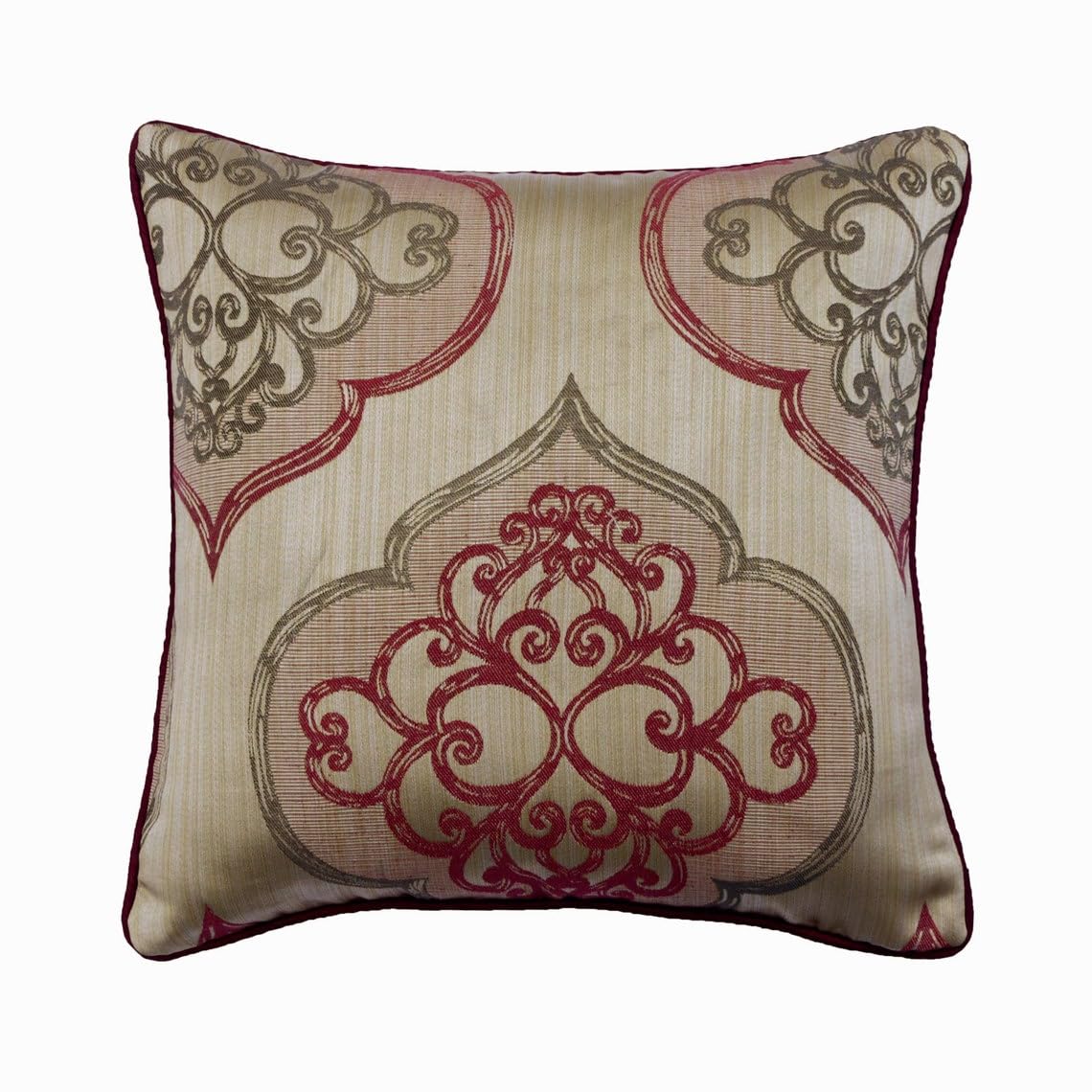The HomeCentric Burgundy Cushion Covers Pack of 2, 35x35 cm (14"x14") (14"x14" inch), Jacquard Silk Throw Pillow Covers for Sofa, Couch, Bed, Decorative Damask Victorian Style - Berry Damask Galore
