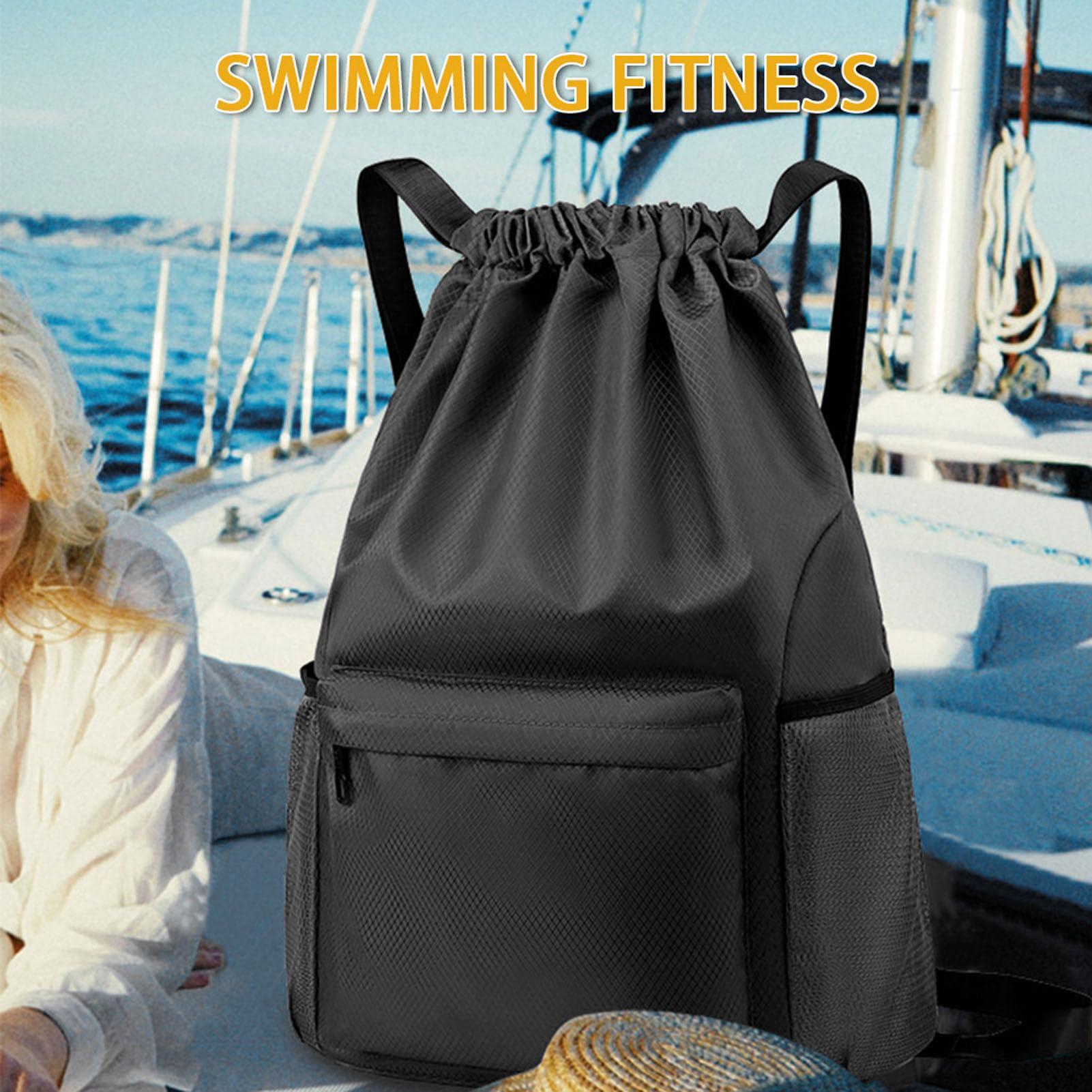 Sonew Worek ze sznurkiem, worek ze sznurkiem, wodoszczelny, mini torba sportowa Oxford, do treningu na świeżym powietrzu, fitnessu (czarna), czarny, sport