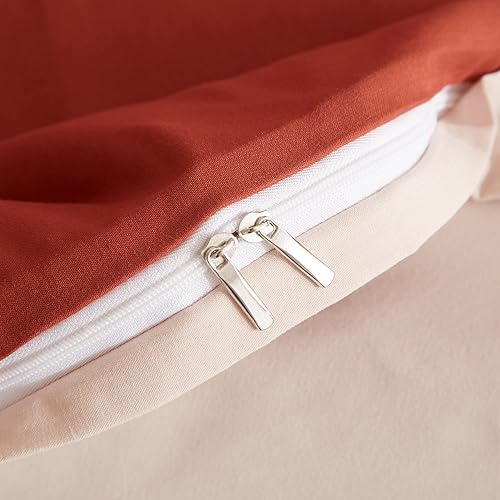 Miniatura 7 de Ruccit Juego de funda de edredón naranja quemada, tamaño Queen, matrimonial, reversible, beige, crema y terracota, juego de funda de edredón de