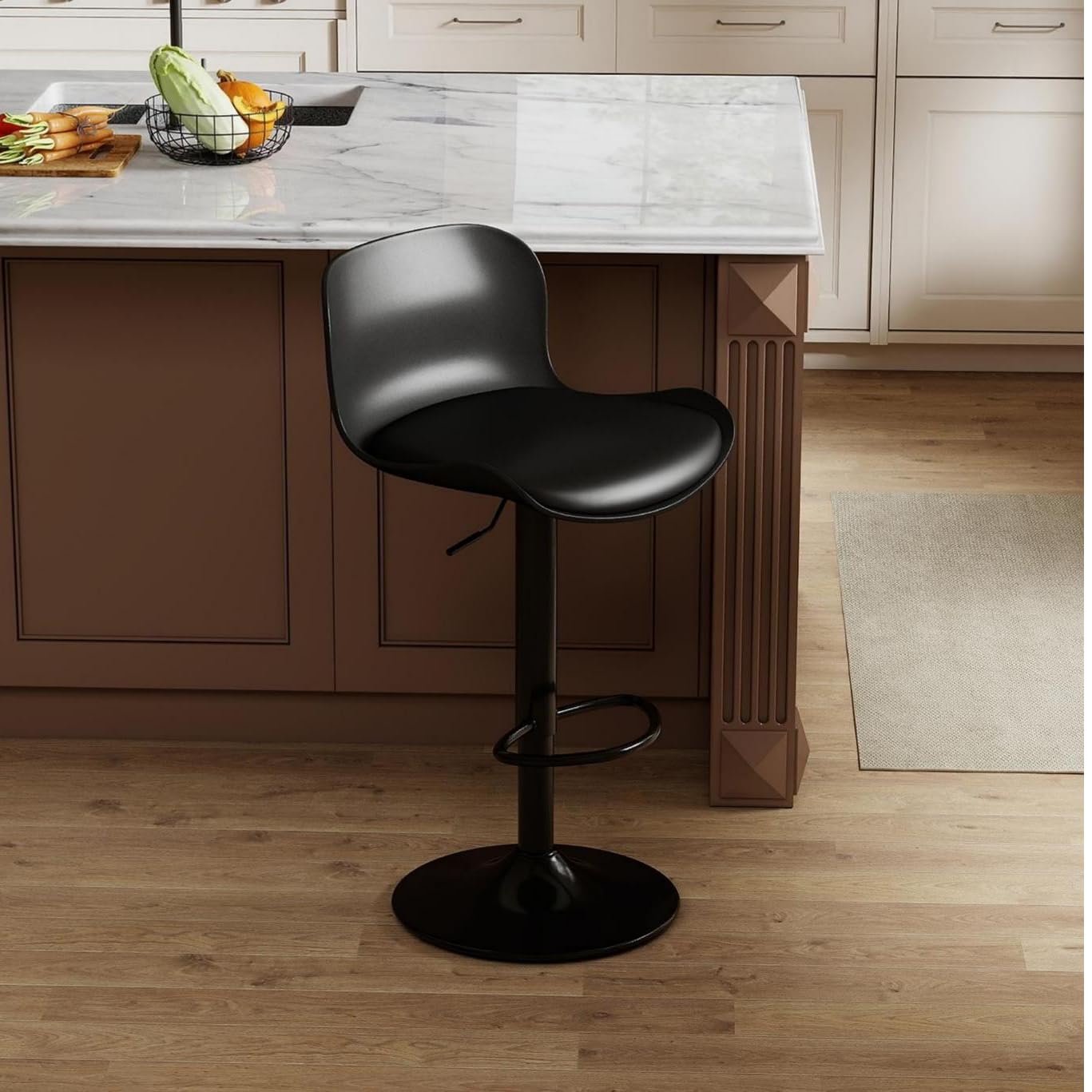 Flysky Bar stool, 360° swivel chair, height-adjustable, Barstool with backrest and footrest, imitation leather 120kg kitchen stool, Barstools for Kitchen, Dining room, Bar, Black — image 1