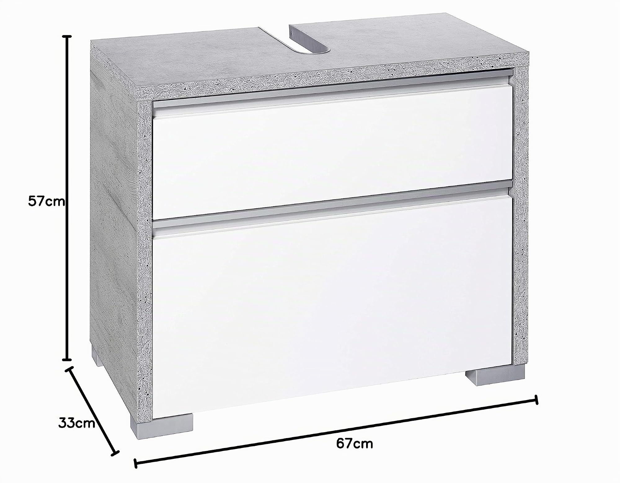 Schildmeyer Bello Waschbeckenunterschrank 140901, Steingrau / Weiß Glanz, 67 / 33 / 57 cm
