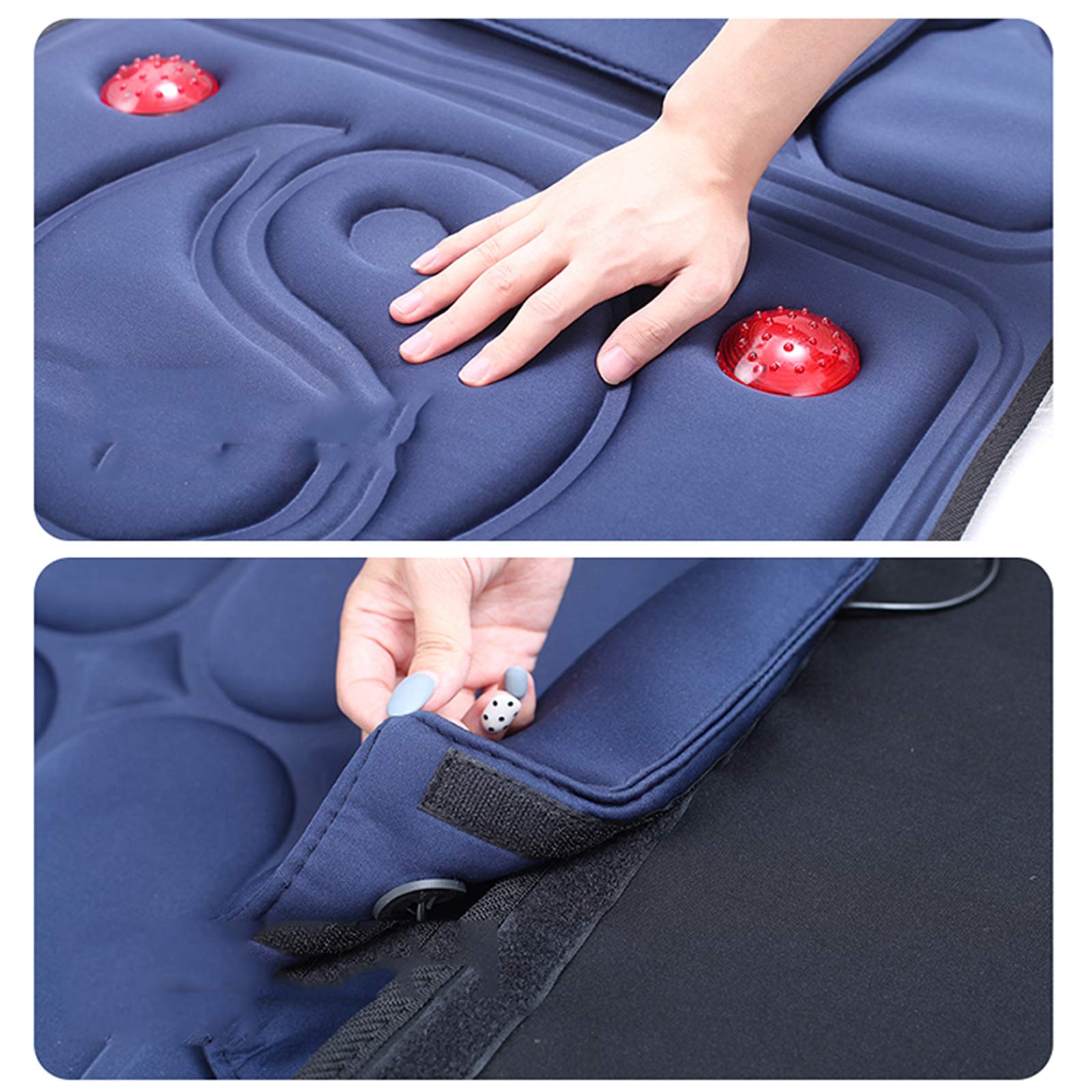 Colchón De Masaje Calefactado, Colchón De Masaje Eléctrico con 9 Motores Vibrantes, Almohadilla De Colchón De Masaje Calentado para El Alivio del Dolor De Espalda,Azul