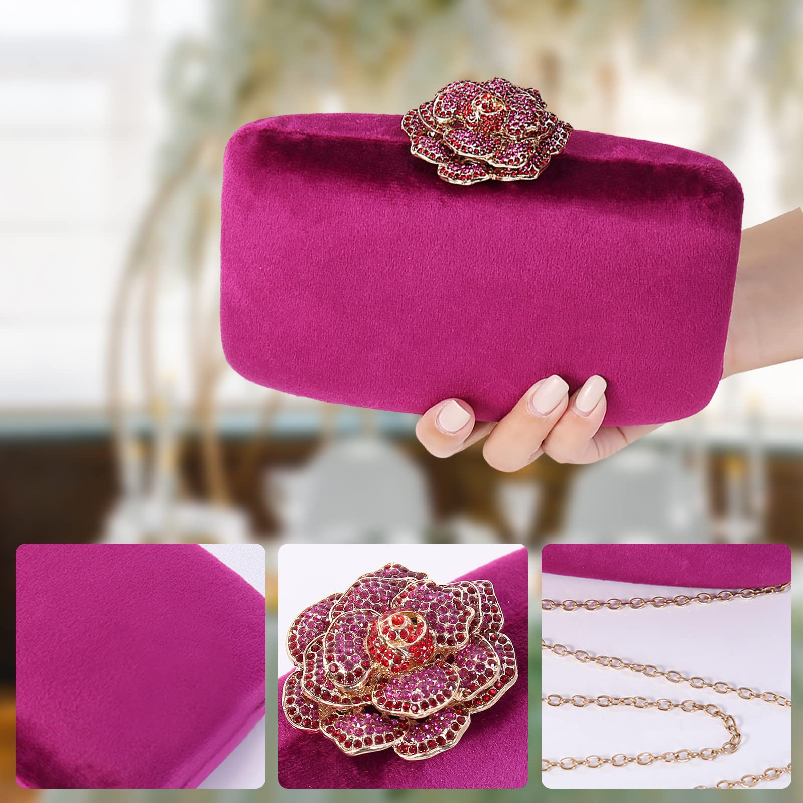 CORIOS Pochette Clutch Donna Velluto Borsetta da Sera Pochette Piccolo con Catena Borsa a Spalla Borsa Sposa Borse Messenger Elegante Borsa a Tracolla per Cocktail Festa Ballo Cerimonia Viola