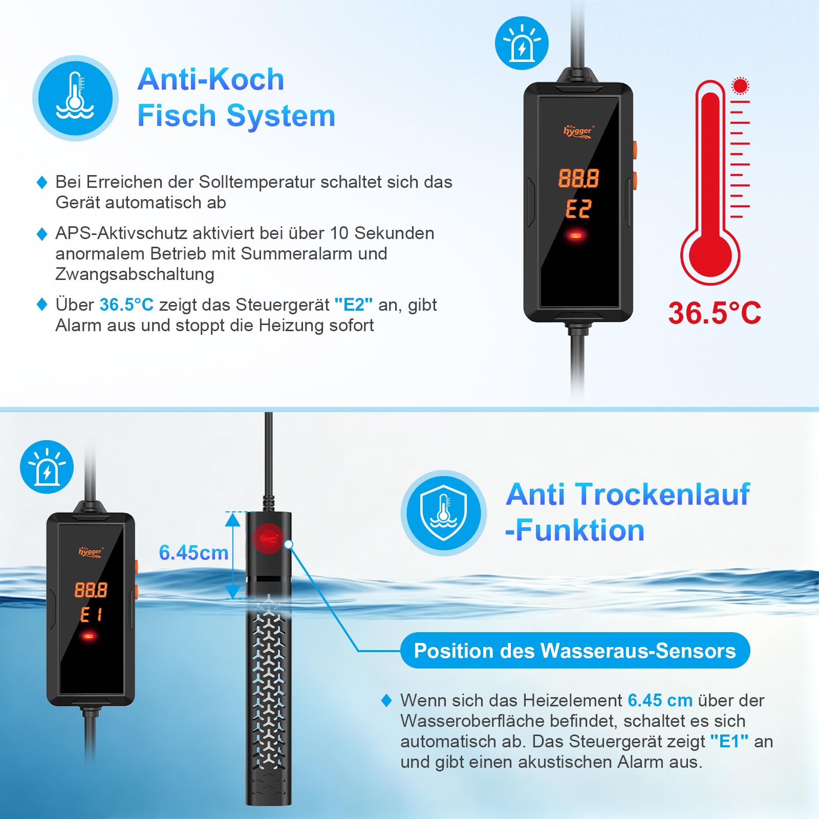 hygger Aquarium Heizung mit automatischer Abschaltung bei Wassermangel (200W für 75–151L) | Intelligente Temperaturregelung, tauchbarer Heizer für Fisch und Schildkrötenbecken, Süß & Salzwasser