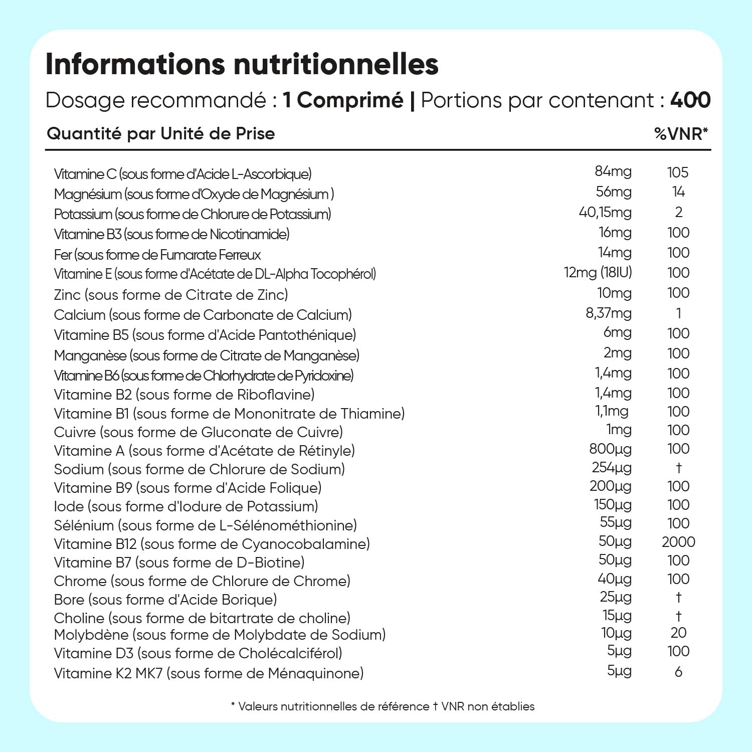 Multivitamines et Minéraux - 400 Micro-Comprimés Vegan (+ 1 An) - 27 Nutriments Essentiels Vitamines A B C D E K, Calcium, Magnesium, Zinc, Fer, Iode, Potassium, Vitamines, Minéraux et Compléments