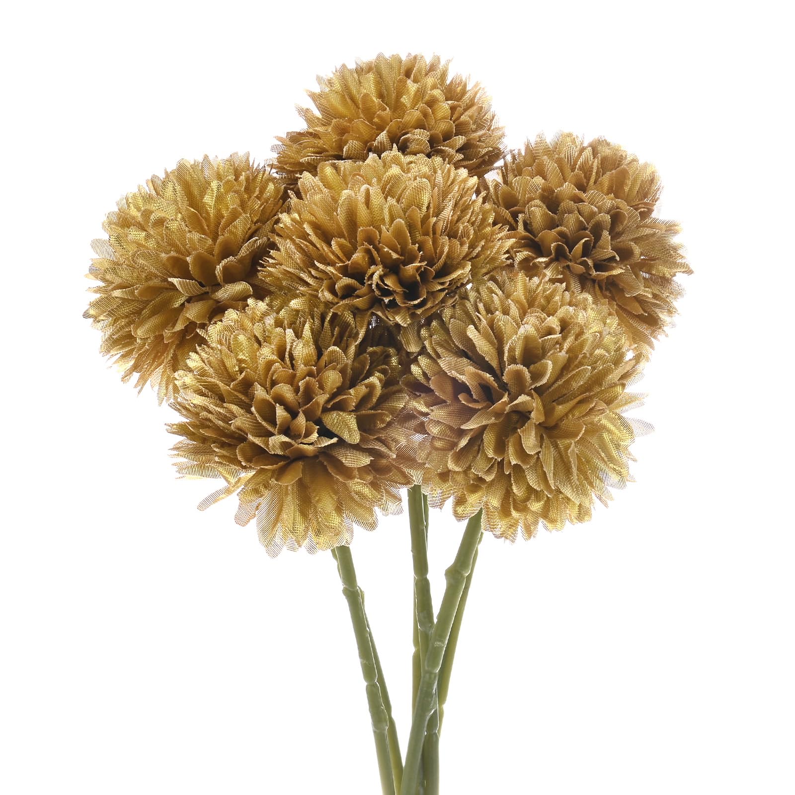 M METERXITY 6-Pack Artificial Chrysanthemum Ball Flowers,11 Inch Faux Chrysanthemum Silk Bouquets Real Touch Faux Flowers for Home/Wedding/Christmas/Party[Gold]