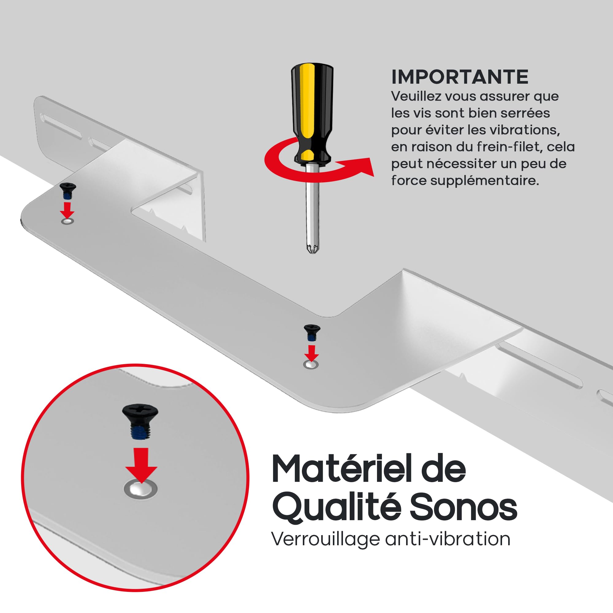 Sound bass Support de Barre de Son pour Sonos Beam Compatible avec la Barre de Son Sonos Beam générations 1 et 2 Comprenant Tout Le matériel de Montage nécessaire, Support de Montage, Blanc