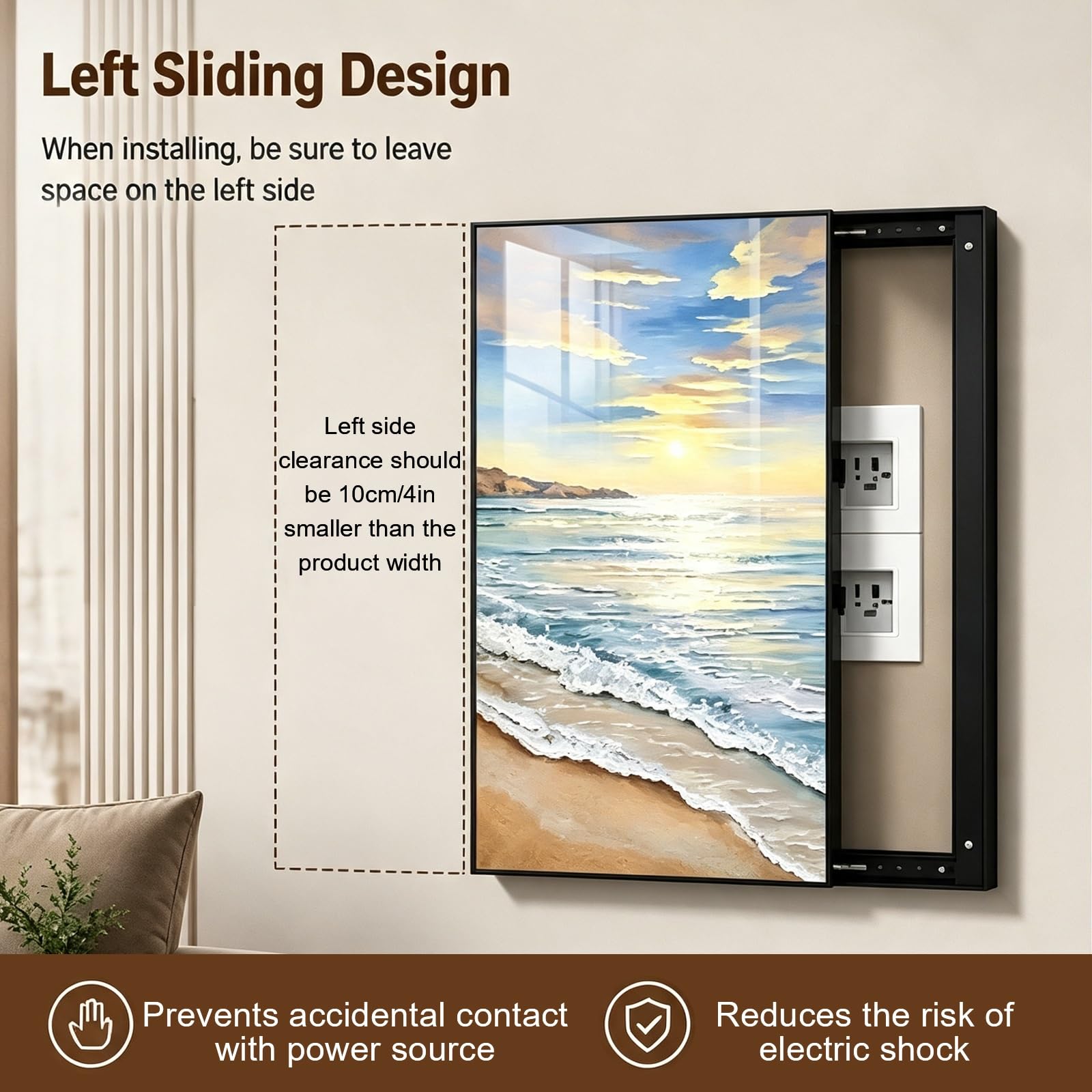 Copri Quadro Elettrico Decorativo, Cornice in Alluminio, Copri Contatore | Design Scorrevole Sul Lato Sinistro, Grafica a Tema Sole e Spiaggia, per Scatole Interruttori e Scatole Portafusibili(60x120)