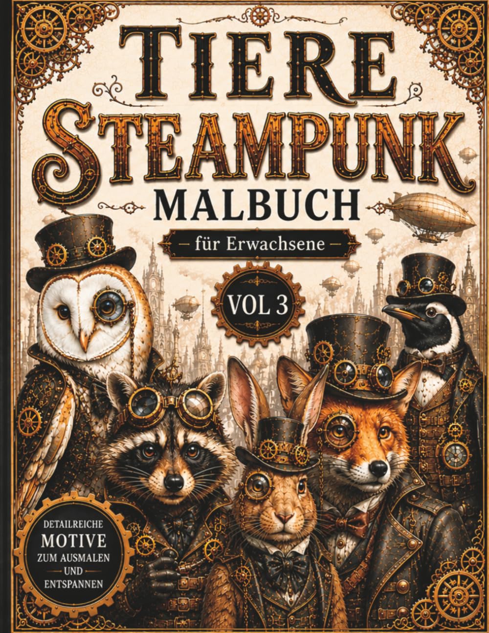 TIERE Steampunk Malbuch – für Erwachsene: 50 außergewöhnliche Ausmalmotive mit Tieren im Steampunk-Stil – Zahnräder, Rüstungen & mechanische Fantasiewelten zum Leben erwecken - Vol 3