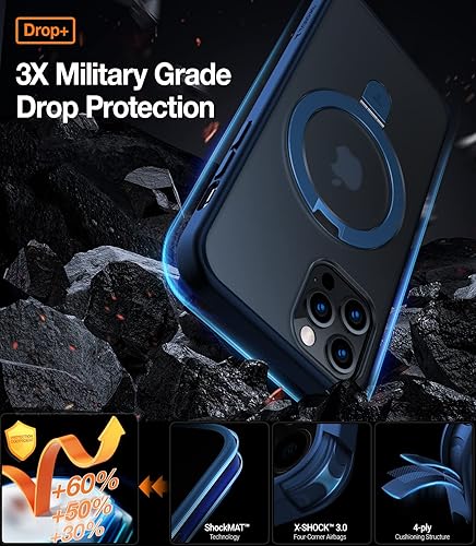 Vista 214 de TORRAS Funda magnética Ostand para iPhone 14 Pro Max [prueba de caídas de grado militar y compatible con MagSafe y soporte integrado] translúcida D