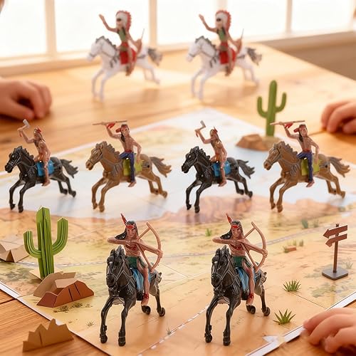 Miniatura 4 de NUOBESTY Figuras de modelo indio, equitación de plástico indios, figuras de nativos americanos, 8 piezas