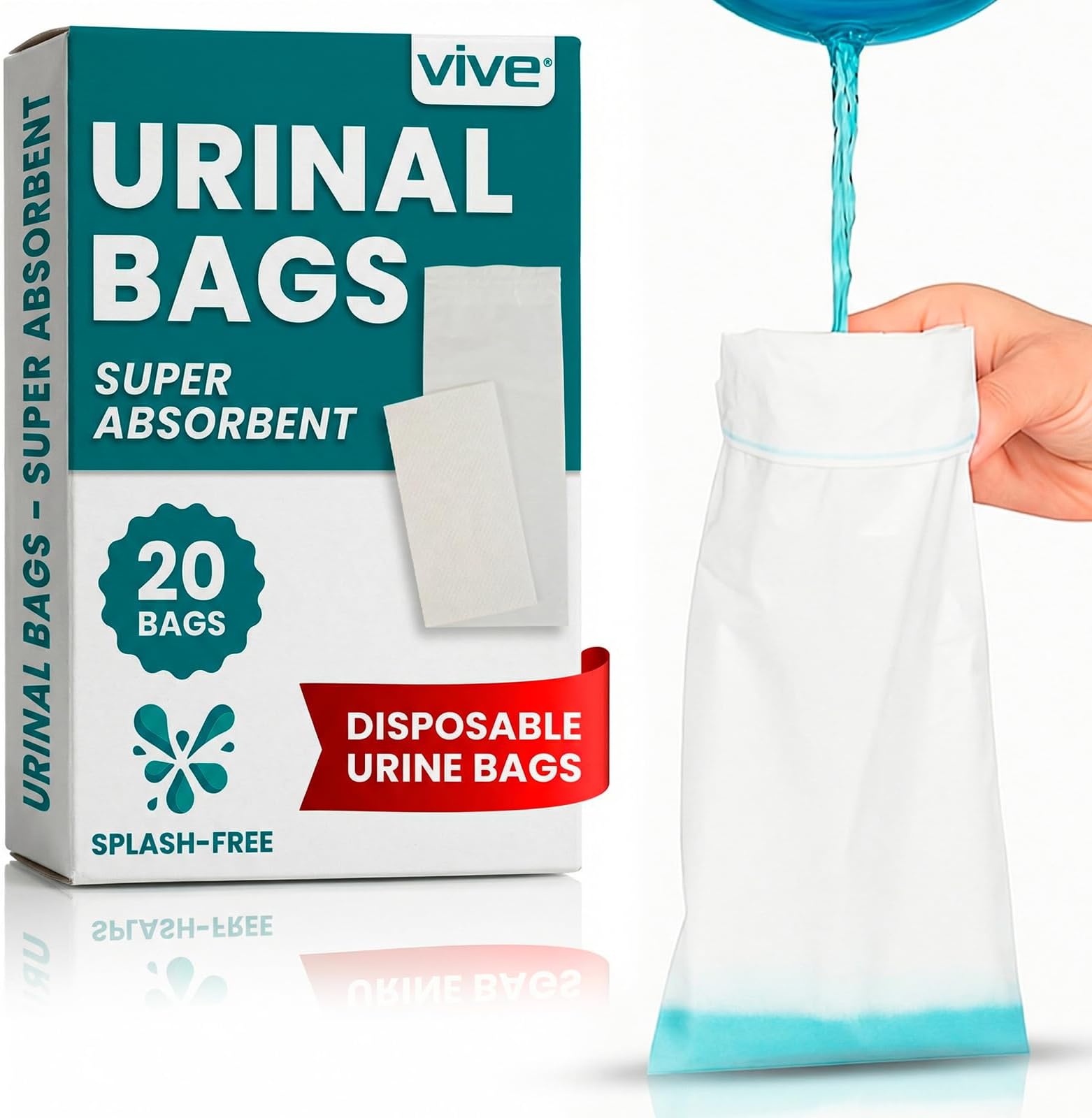 Vive Disposable Urine Bags (20 Count) - Pee Bags for Emergencies, Camping & Car Travel - Travel Urinal for Men and Women - Portable Urine Collection Bags - Leak-Proof Pee Bag - Emergency Urine Bag Kit