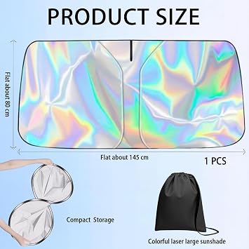 Car Windscreen Sun Shade, Foldable Heat Shield and UV Protection Reflector, Dashboard Protector from Sun for Tesla Model Y SUV Truck Van, Essential Automotive Interior Accessory