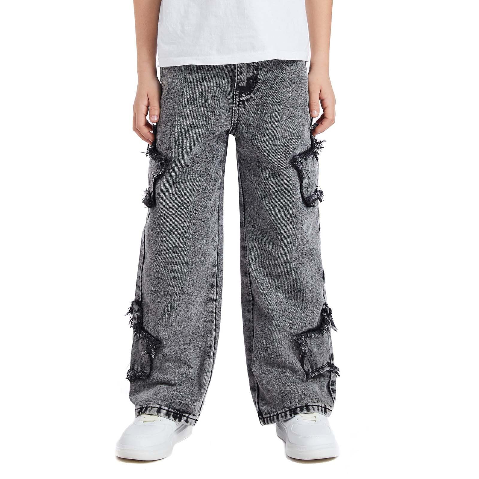 Genérico Pantalon Vaquero Niño - Pantalones Vaqueros con Parches De Estrellas para Adolescentes Niños Y Niñas Holgados De Pierna Ancha Ropa De Calle Informal