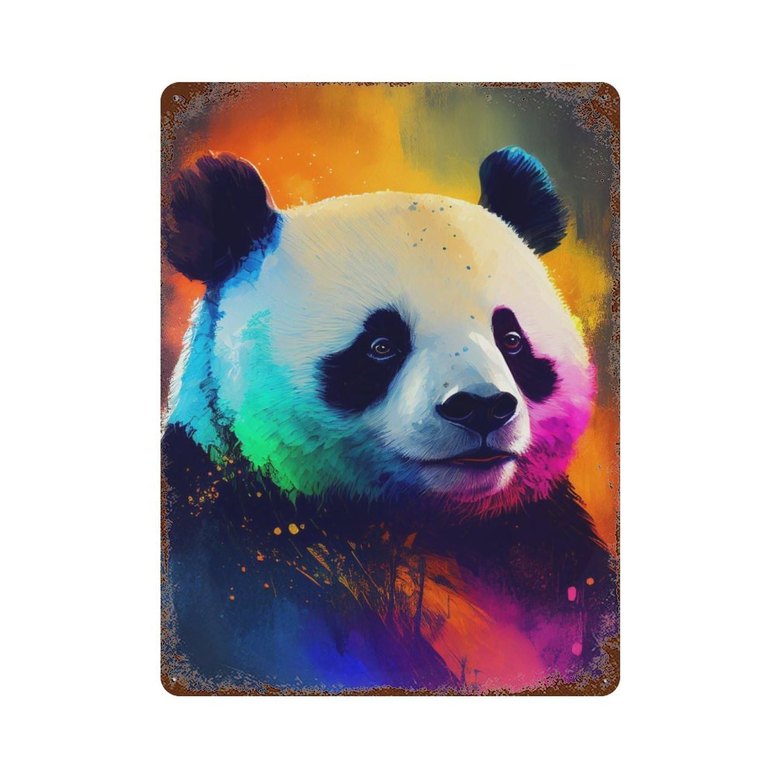 Panda Colorful Animal 15.7"x11.8" Rust Effect Tin Sign, Rustic Home Decor for Office, Studio And Wall Decor