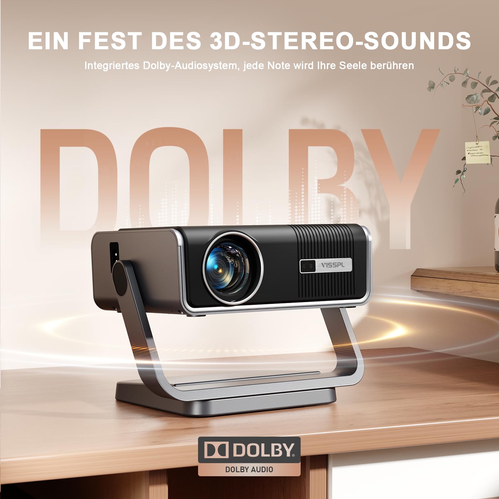 Proiettore smart 4K, app ufficiali e Dolby Audio: proiettore video LED 3500 ANSI, messa a fuoco automatica e correzione trapezoidale, VISSPL 1080P full HD, WiFi6, Bluetooth, home theatre / outdoor con