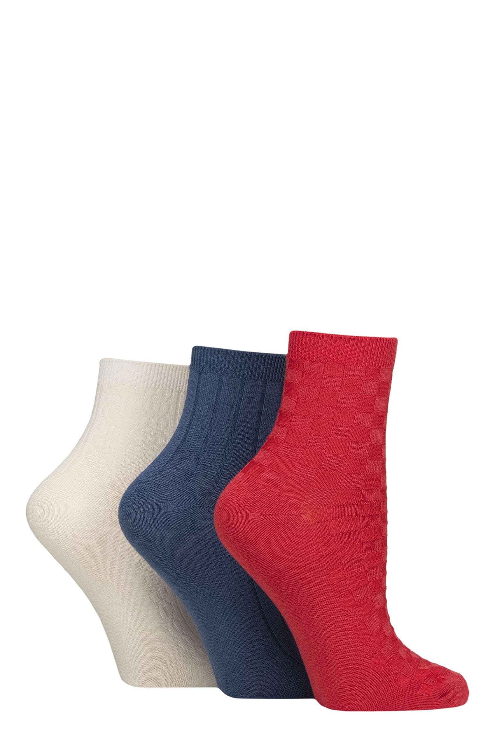 SockShop Women's Bamboo Ankle Socks - Plain, Patterned, Striped, Floral, Colourful, Bright, Smooth Toe Seams 3 Pairs Size 4-8 (UK, Numeric, 4, 8, Regular, Regular, Textured Nautical)