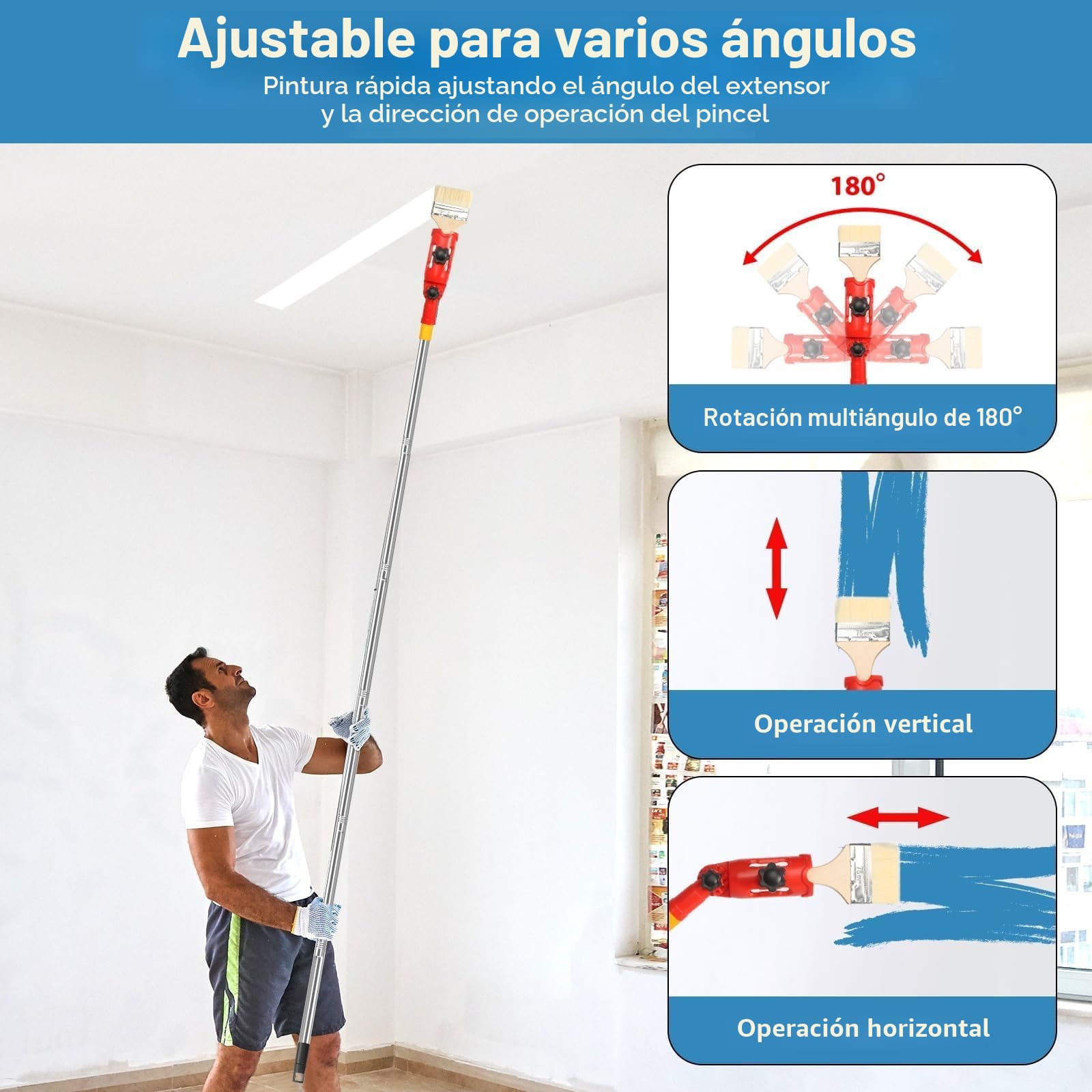 prota Herramienta Extensor de Pincel Pintura de Múltiples Angulos, Barra de Extensión de Rodillo Extensor, Soporte de Pincel de Poste de Extensión para Techos Altos Paredes Esquinas de Escaleras