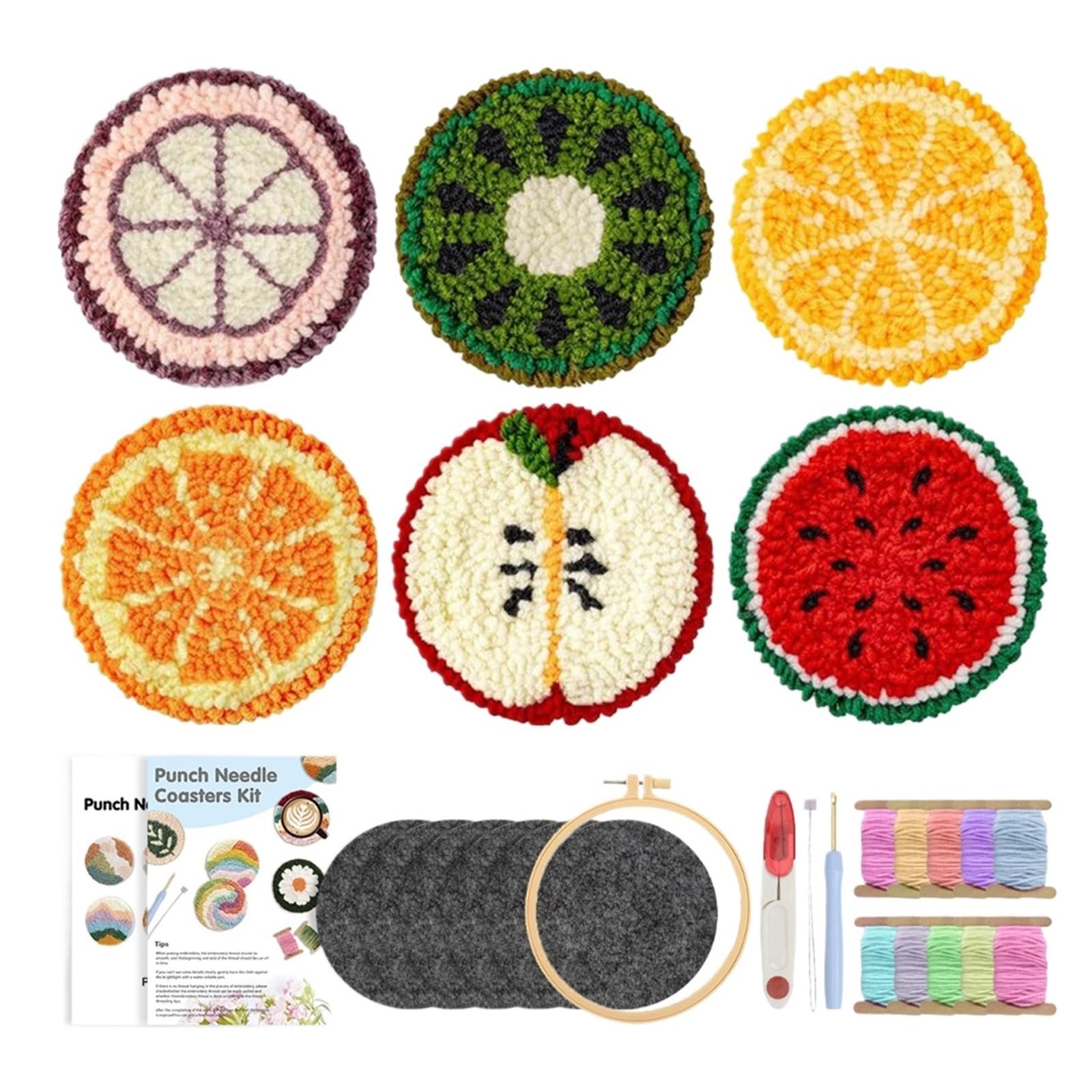 1set Pattern DIY Punch Needle Embroidery Craft Set 6 Pcs Coasters Kit For Beginners Tufting Coaster Art for DIY(Color4)