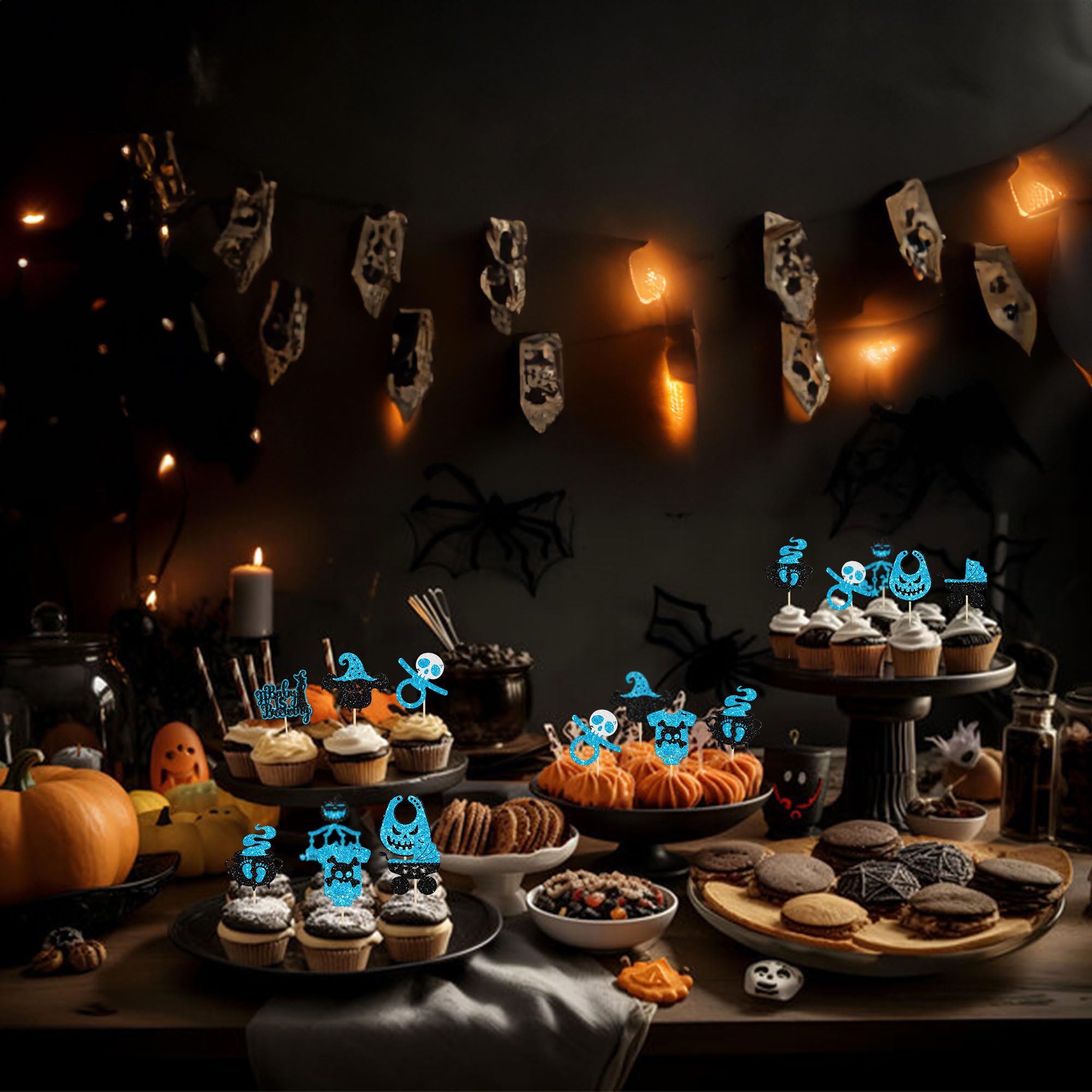 Lot De 24 Décorations Pour Cupcakes Halloween - Paillettes Noir Et Rouge - Bâton Inclus - Réutilisables, Non Comestibles