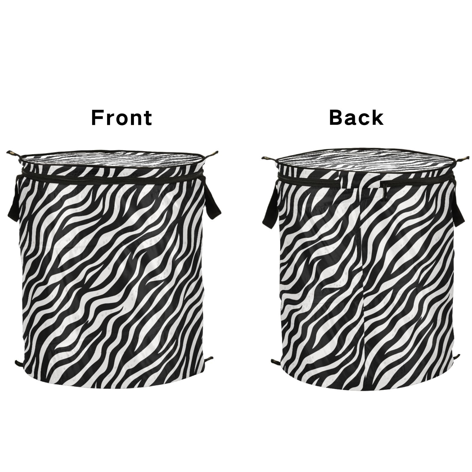 Black and White Zebra Fur Large Laundry Hamper Foldable, Popup Laundry Hamper, Travel Laundry Bag Pop up