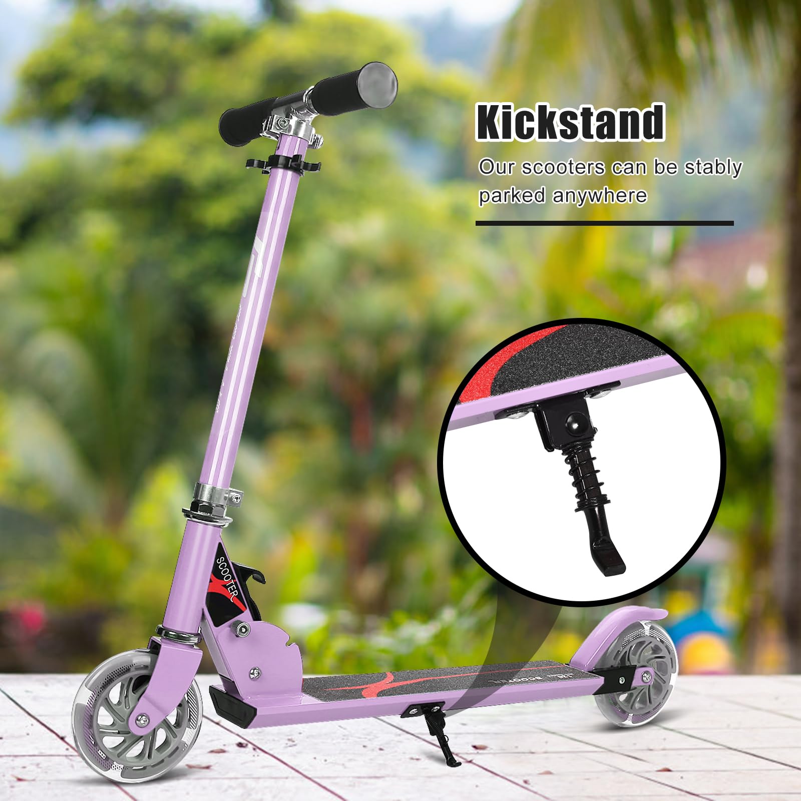 Trottinette Enfant KOMFOTTEU – 2 Roues LED, Frein Arrière, Guidon 3 Hauteurs Réglables, Pliable, 50 Kg Max