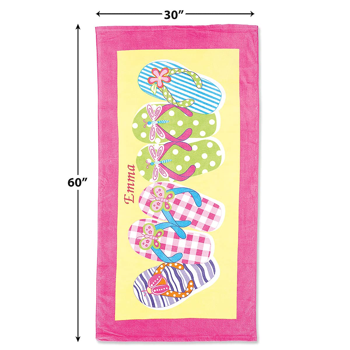 Lillian Vernon Personalized Flip Flop Beach Towel – Custom Name, 30"x60", 100% Cotton (for Girls)