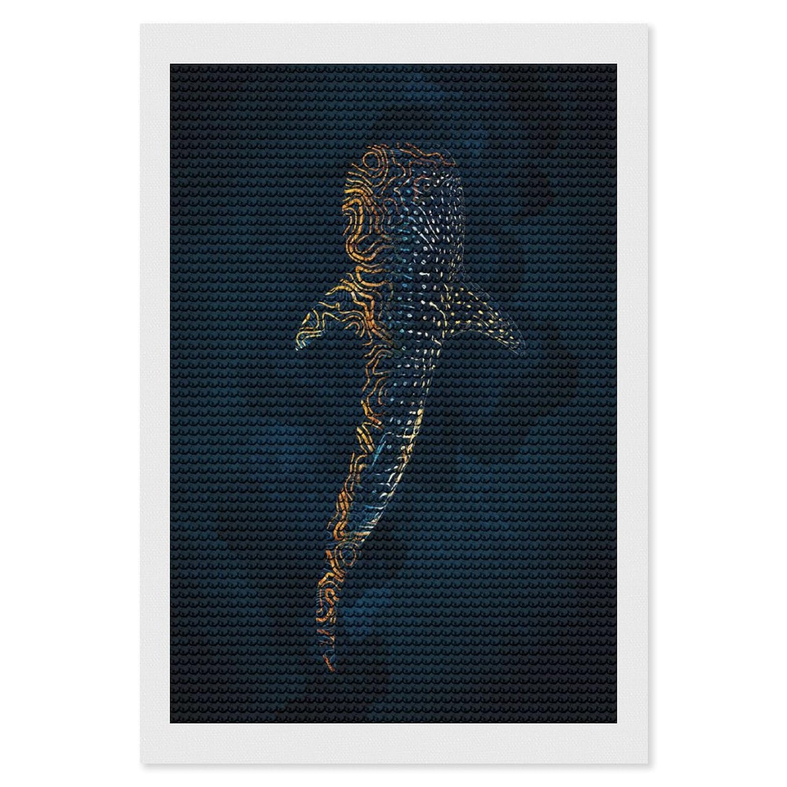 Junmoney Whale Shark in Gold Diamond Art Canvas 8"x12", for Teens, Nice Detail and Sparkle, Farmhouse Decor, Festive Craft Gift, Easy to Enjoy
