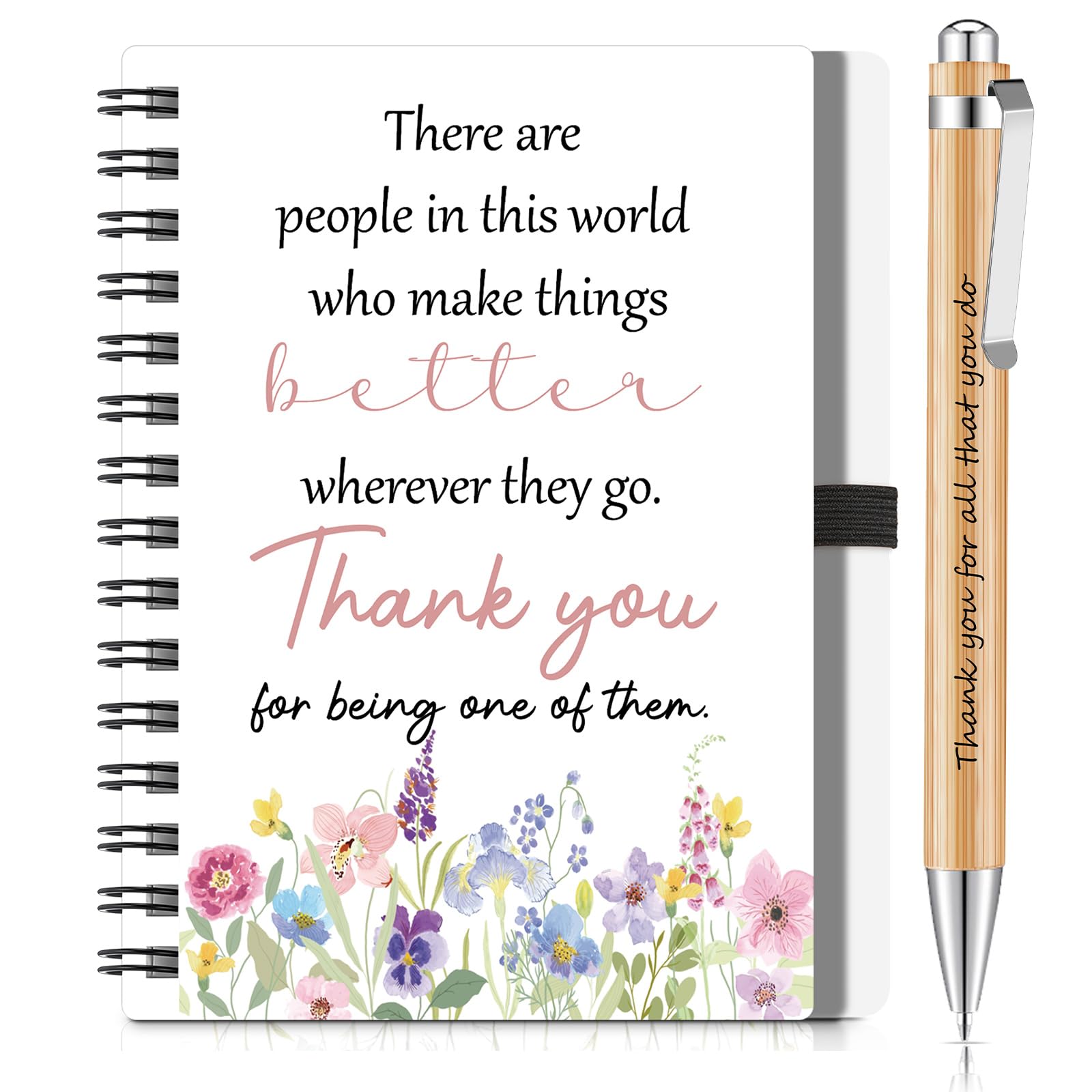 Sinmoe Thank You Gifts Set Inspirational Notebook Appreciation Ballpoint Pen Inspirational Lined Spiral Notepad for Coworker Teacher Employee Appreciation Gifts(Thank You Style)