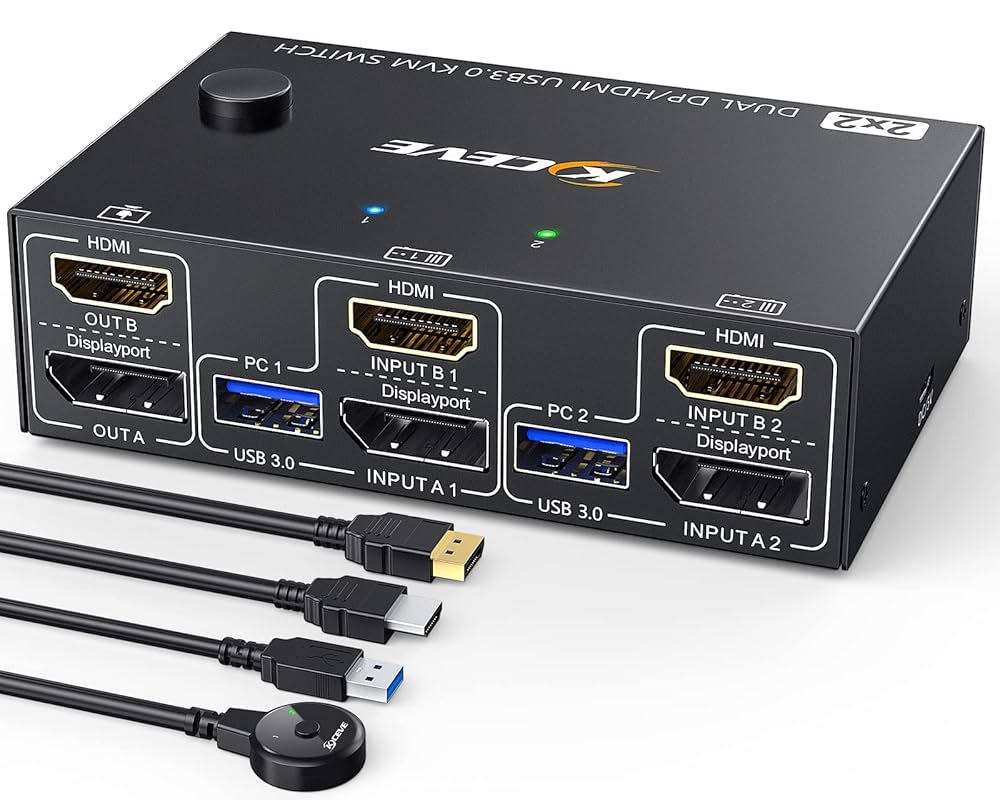 2HDMI+DisplayPort USB 3.0 KVMスイッチ スイッチャー Amazon.com: USB 3.0 Dual Monitor KVM Switch HDMI+Displayport