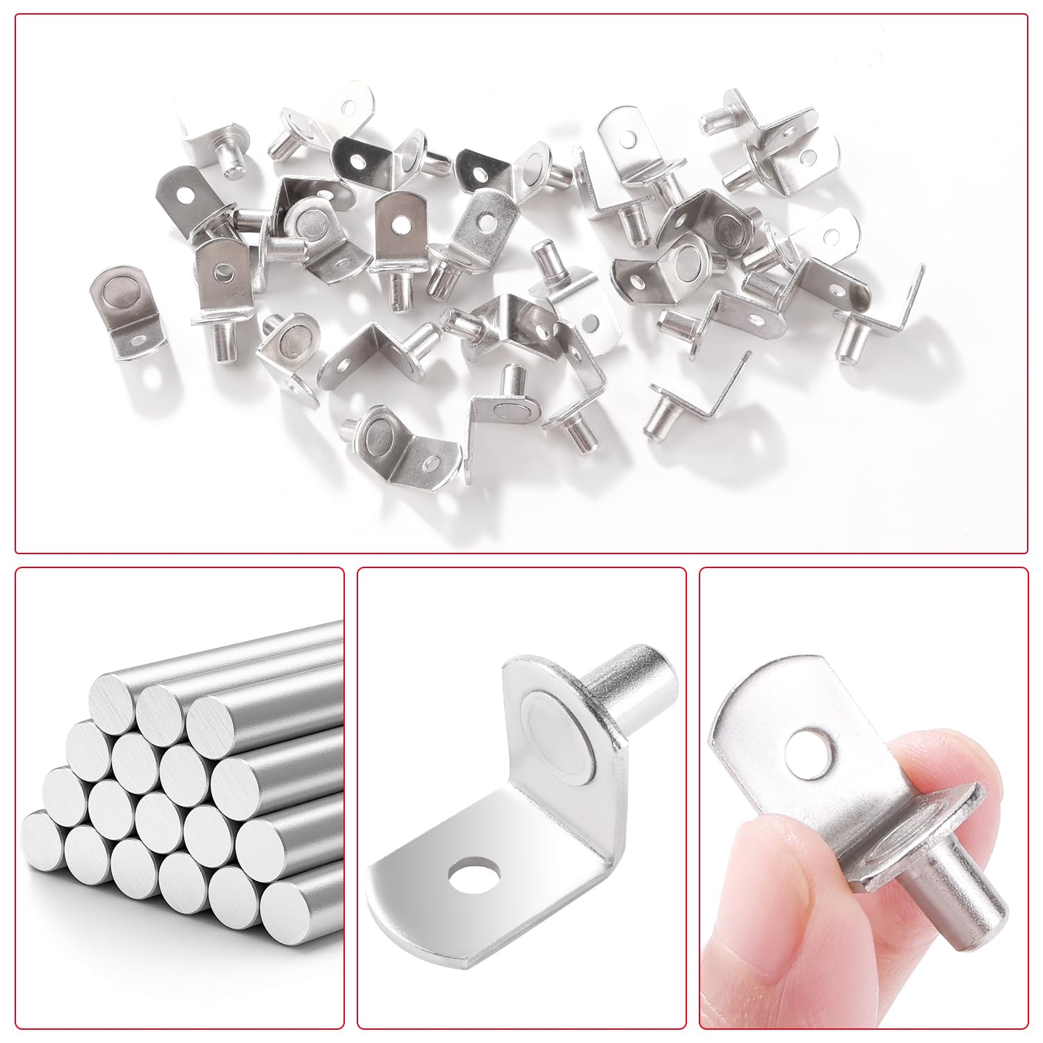 YIXISI 30 Pezzi 6mm Reggimensola Pioli L, Supporti Ripiani Armadio Supporto Mensole Staffe, per Mobili da Cucina