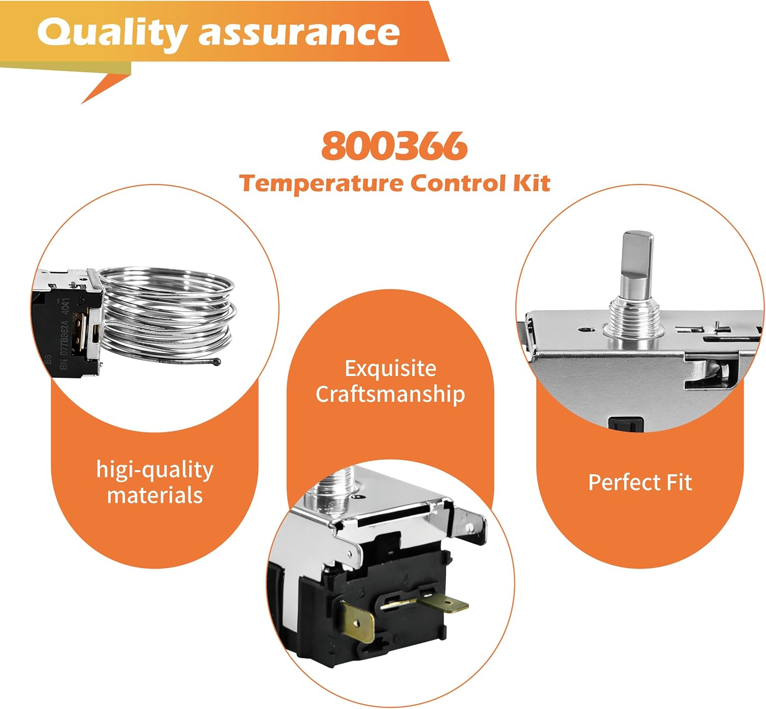 800366 Temperature Control Kit Compatible with True Refrigerator, Commercial Refrigerators And Freezers,Replace 077B6806, 077B7172, 988282 &76" Coil Sensing Thermostat