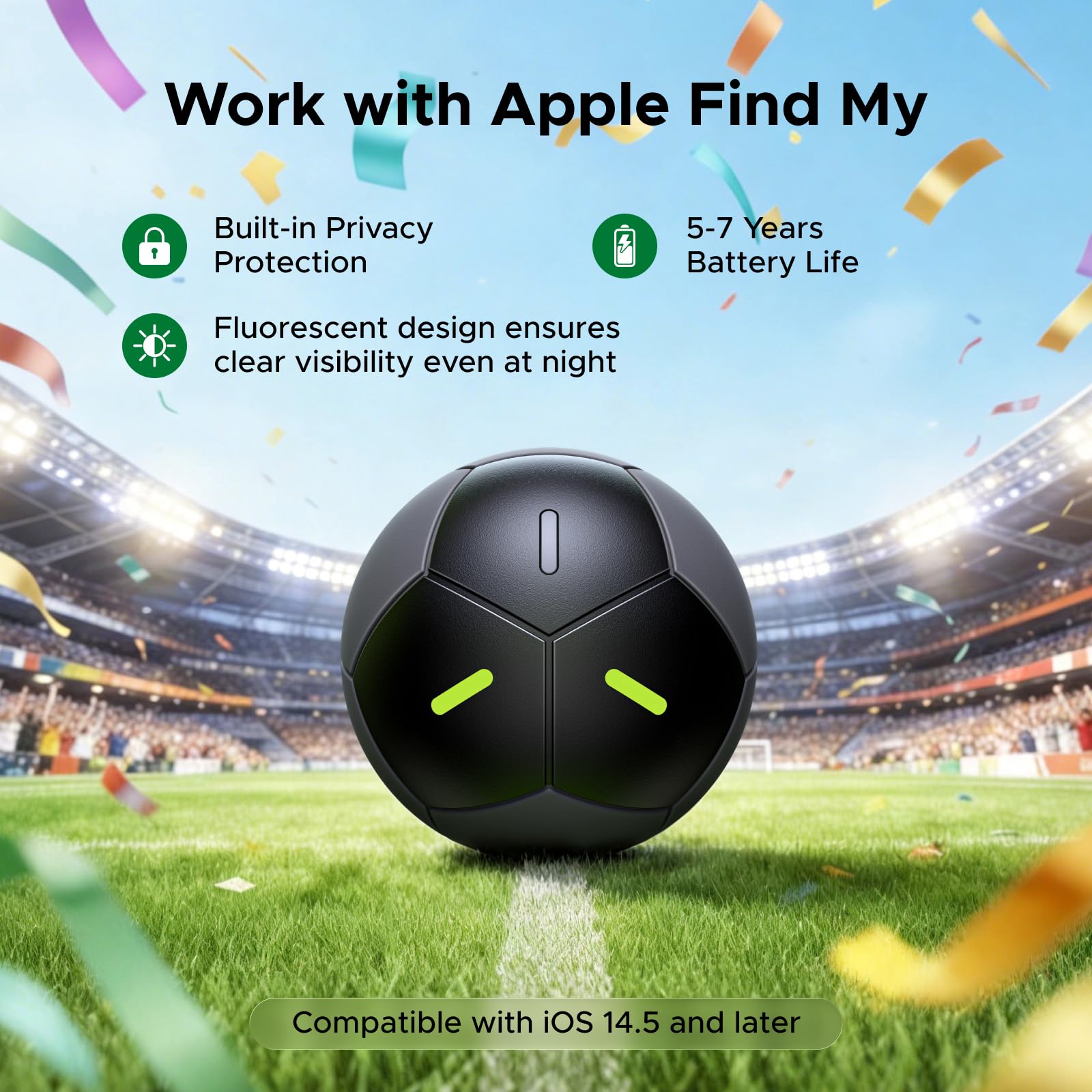 Ugreen FineTracker 2 Tracker Tag, Compatible with Apple Find My (iOS Only),Soccer Ball Fluorescent Design, 110dB Loud Alarm, IP68 Waterproof, Bluetooth Tracker for Keys, Luggage, Wallets, Bags — view 6