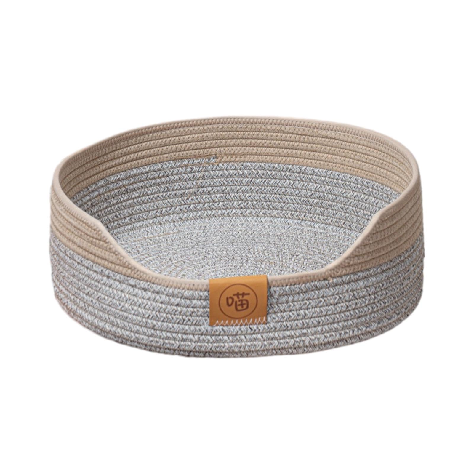 MFMEXUL Rope Woven Cat Bed Basket, Pet Sleeping Bed, Comfortable, Wear-resistant, Scratch-resistant, Portable Cat Scratching Nest, Gray 50cm