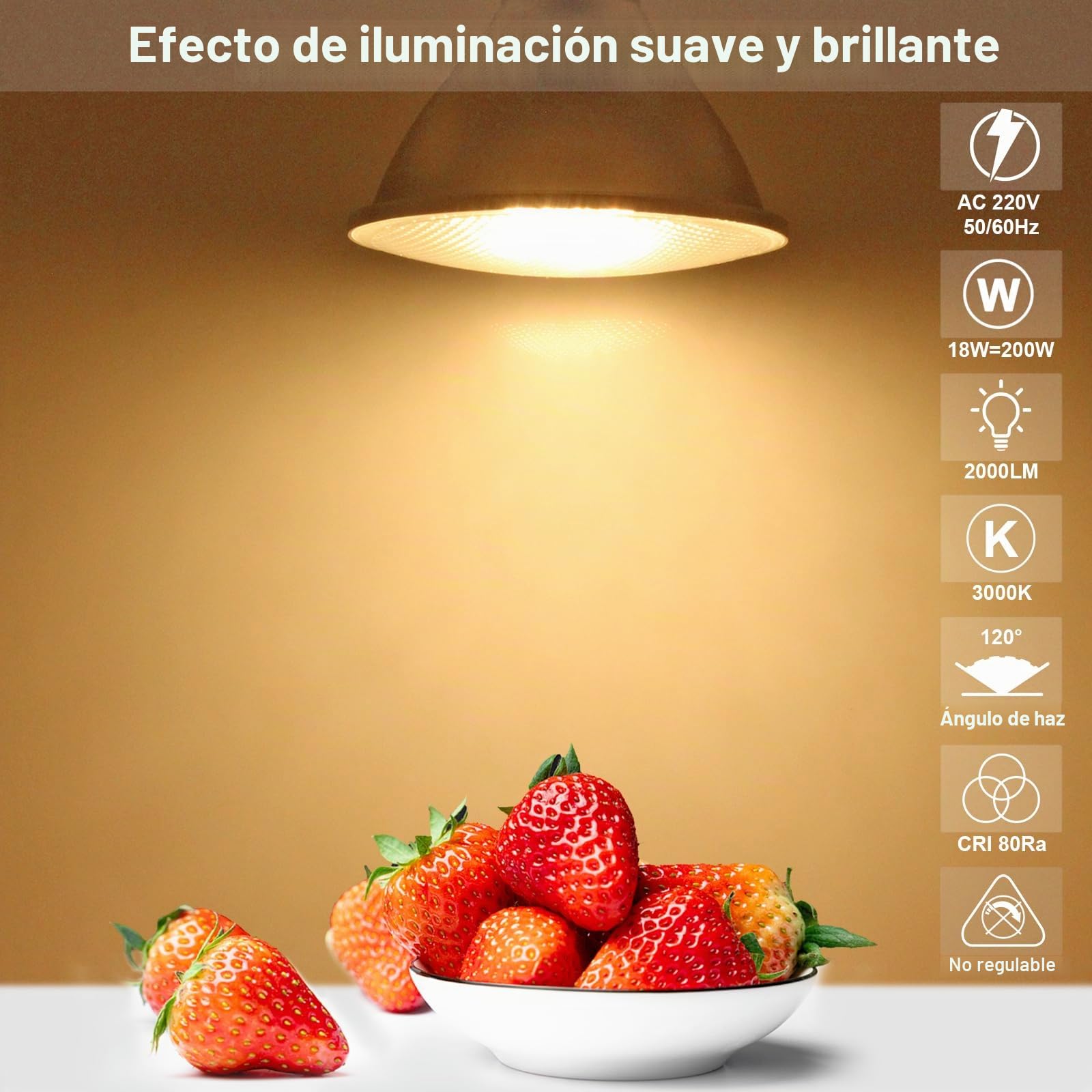 Lote de 4 bombillas LED 18W E27 Blanco Cálido Par38 reflector spot 2000LM Luz de Inundación 230V, Reemplaza bombillas halógenas de 180W, 120 grados, No regulables