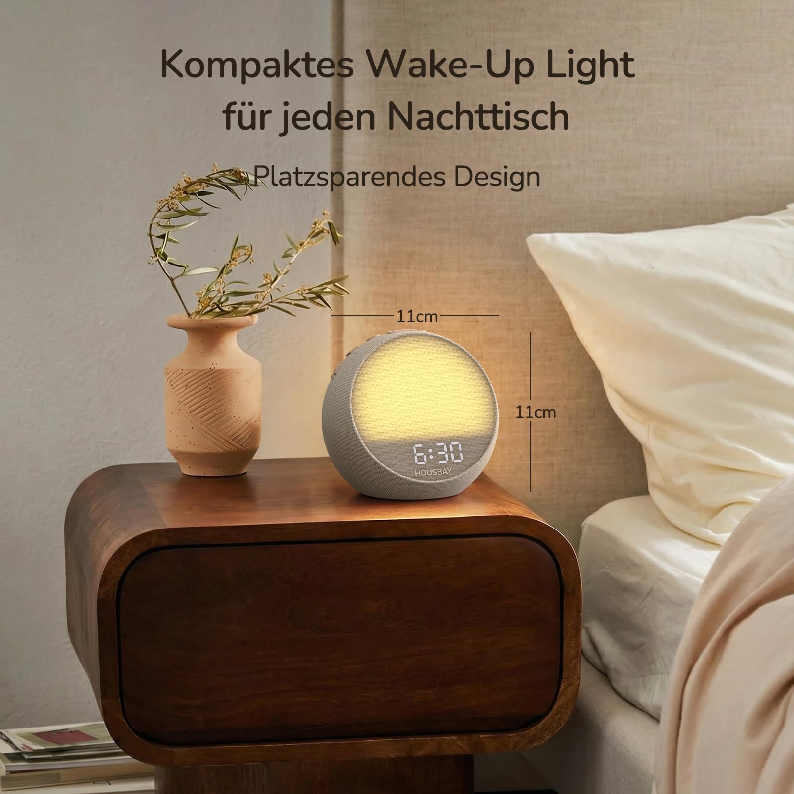 HOUSBAY Mini réveil lumineux avec lever du soleil, 21 White Noise, Putty