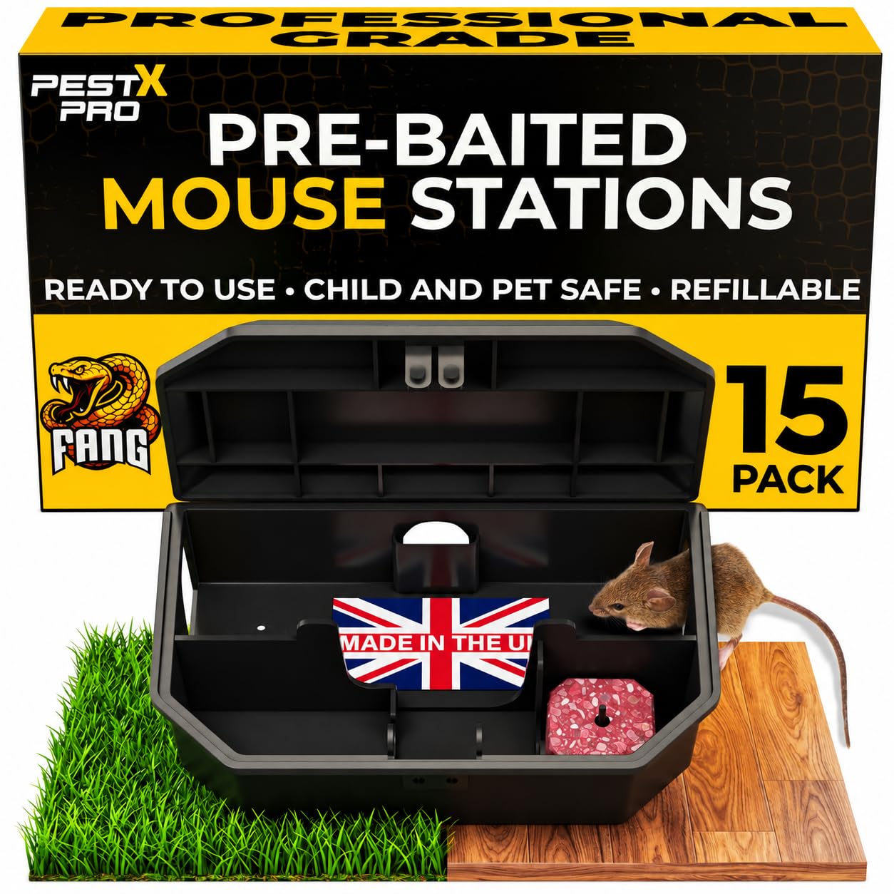Pest-X Pro Fang Pre-Baited Mouse Bait Stations, 15 Pack – Brodifacoum