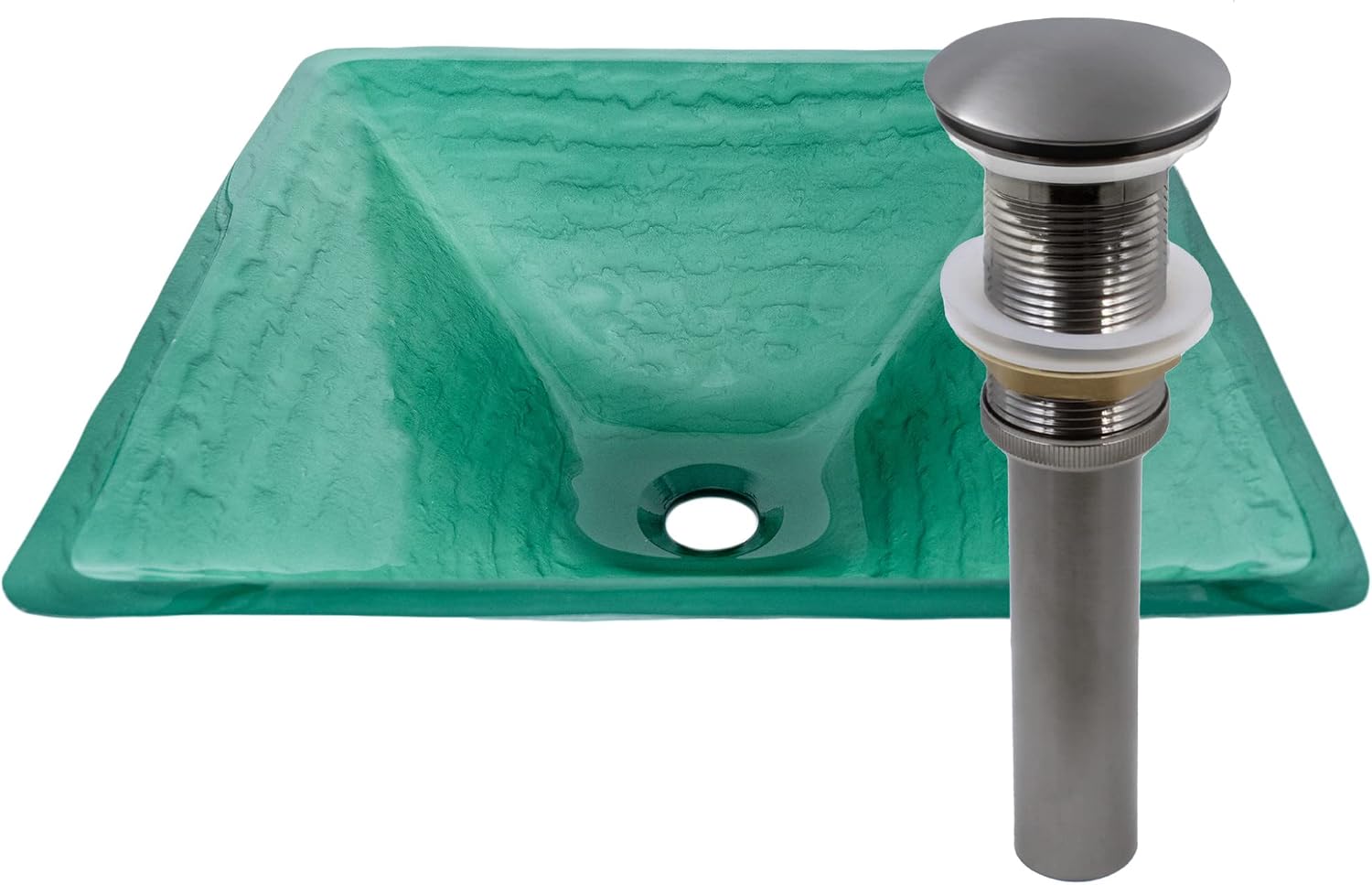 Miseno MNO-G682 Square 18-1/4" Tempered Glass Vessel Bathroom Sink - Gun Metal Drain