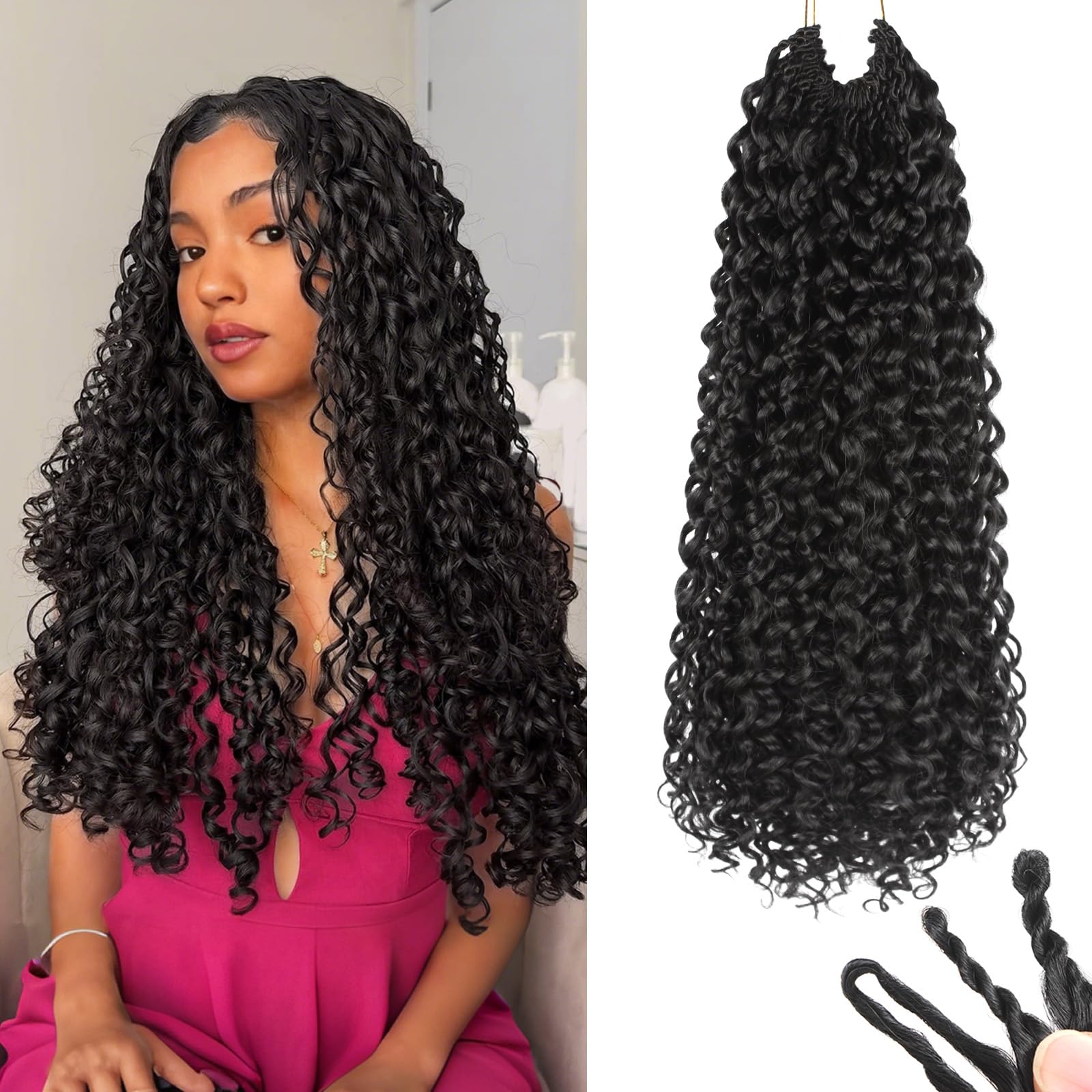 Photo 1 of 120 Strands Curly Crochet Hair Gogo Curl Pure Protein Fiber Close to Human Hair 18 Inch Pre looped Deep Wave Curly Crochet Hair For Black Women Beach Curl Braiding Hair Extensions (18inch 1B)