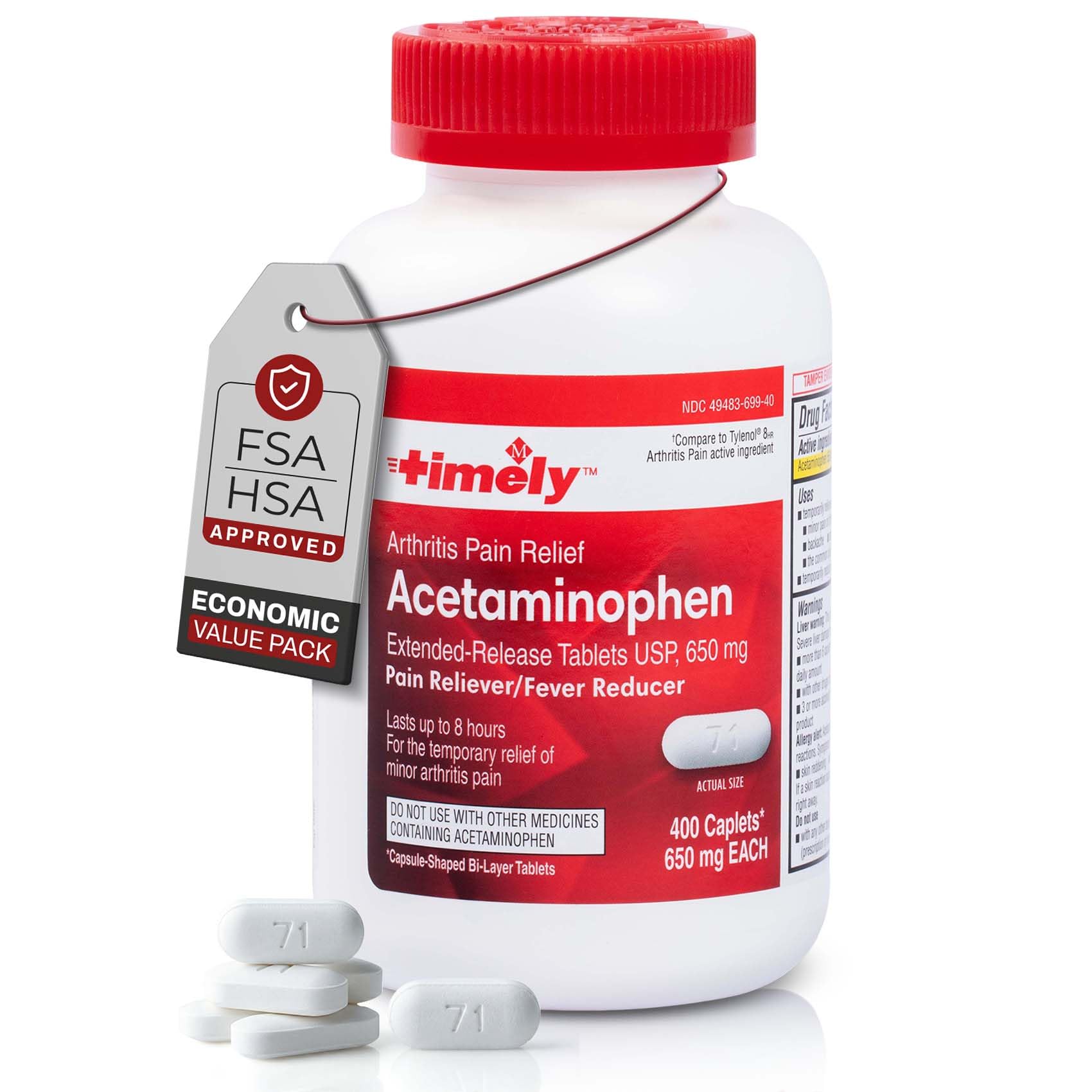 TIME-Cap Labs 400 Caplets Extended Release Acetaminophen 650mg - Pain Reliever & Fever Reducer for Adults, Helps with Headaches, Backaches, Muscle Pain, Toothaches, Arthritis & Menstrual Cramps