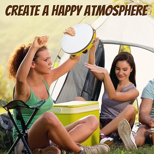 Miniatura 6 de 4 panderetas para adultos de 10 pulgadas, campanas de tambor de mano de abedul de metal, melancías de metal de una sola fila, pandereta de madera,