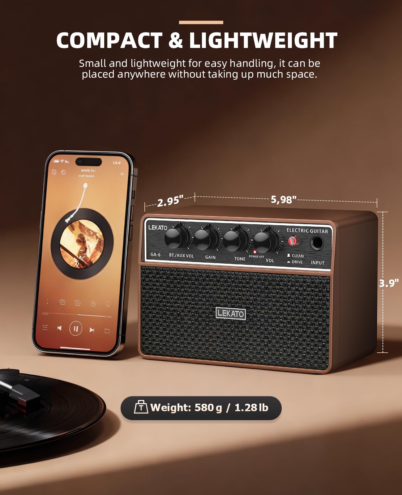 LEKATO Mini amplificateur de guitare électrique rechargeable 10 W avec effets Clean/Overdriver, Bluetooth 5.0, amplificateur de guitare d'entraînement portable pour exercices à domicile et fête