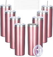 FristChoice 20oz Skinny Tumblers 8-Pack Rose Gold with Lids & Straws - Vacuum Insulated Stainless Steel for Hot/Cold Drinks