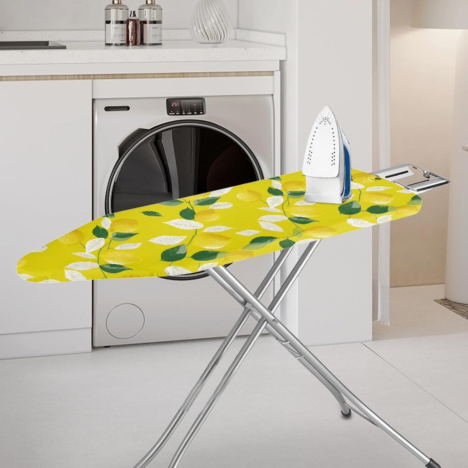 Large Ironing Board Cover and Pad 59x19 Yellow Fruit Leaves Iron Table Cover with Padding,Extra Wide,Resist Scorching and Staining,Heatproof,Adjustable Fastener Durable Stain