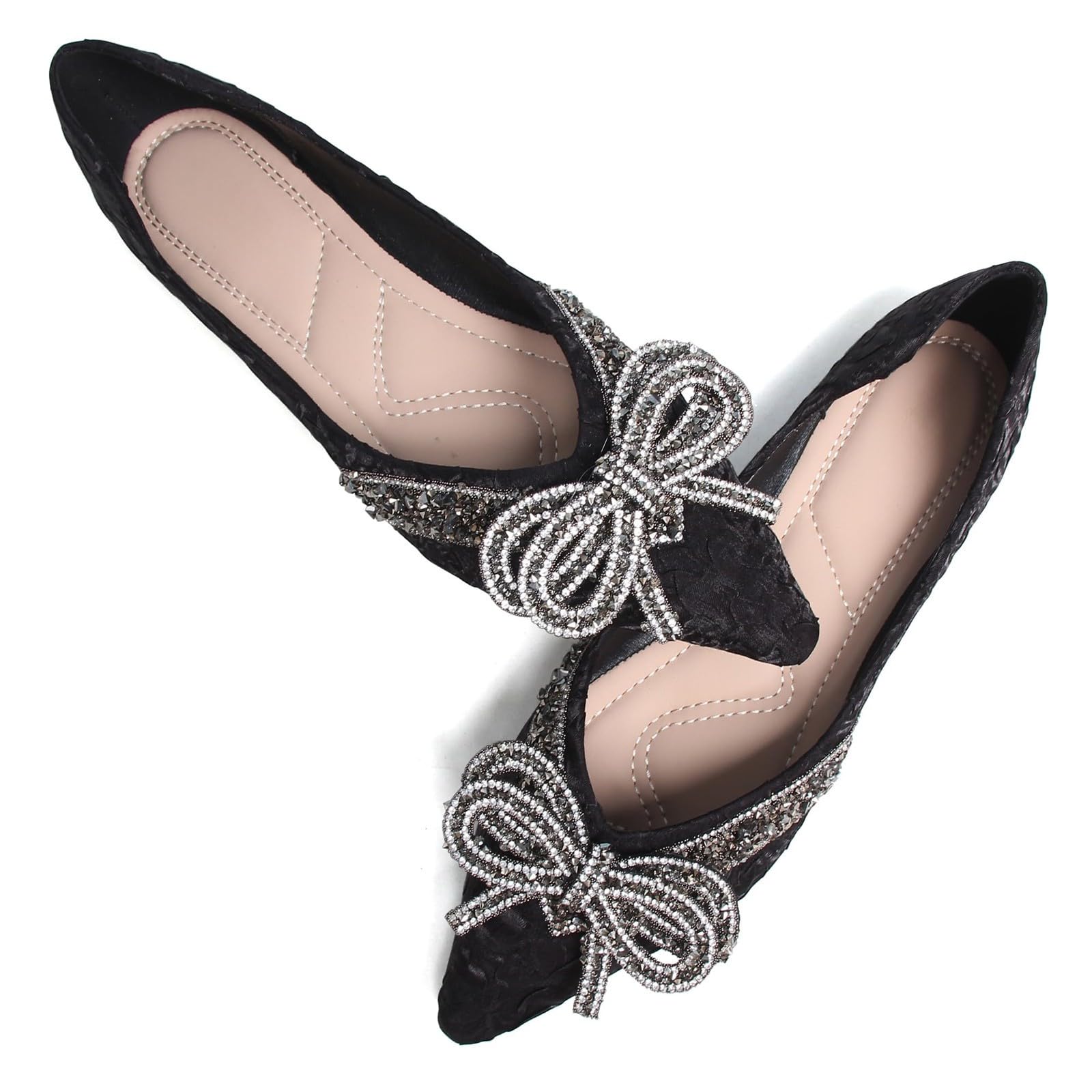 Ballerine da donna eleganti con paillettes, scarpe da balletto piatte con fiocco, punta in pizzo, scarpe da sposa per matrimonio, comode